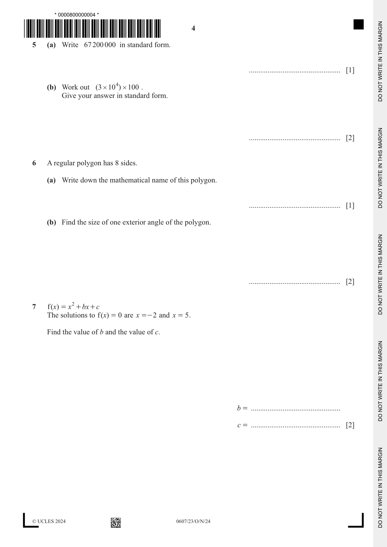 Cambridge IGCSE Mathematics - International 0607 2024 Oct/Nov Paper 2 · Variant 3 question paper, page 4 of 8