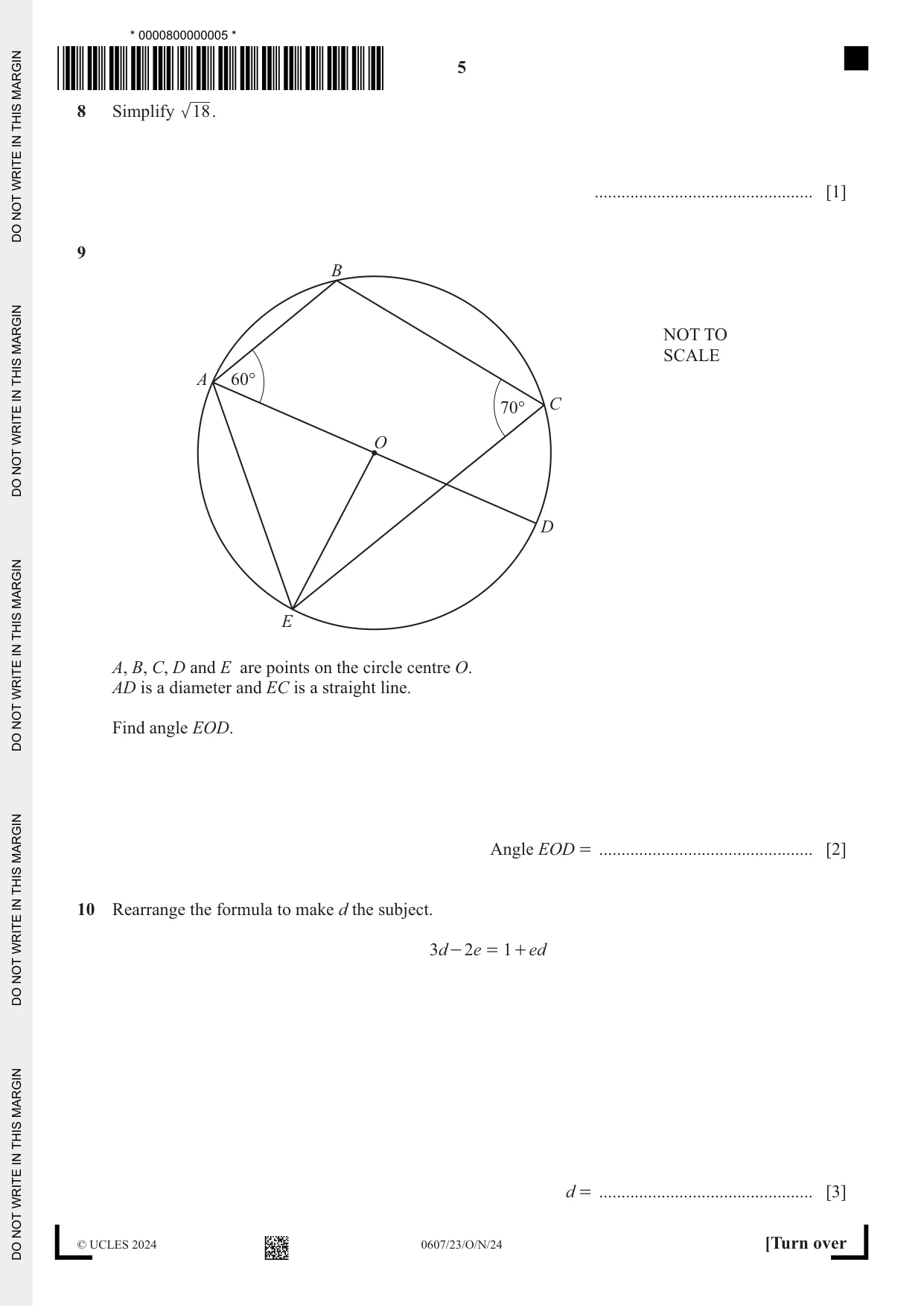 Cambridge IGCSE Mathematics - International 0607 2024 Oct/Nov Paper 2 · Variant 3 question paper, page 5 of 8