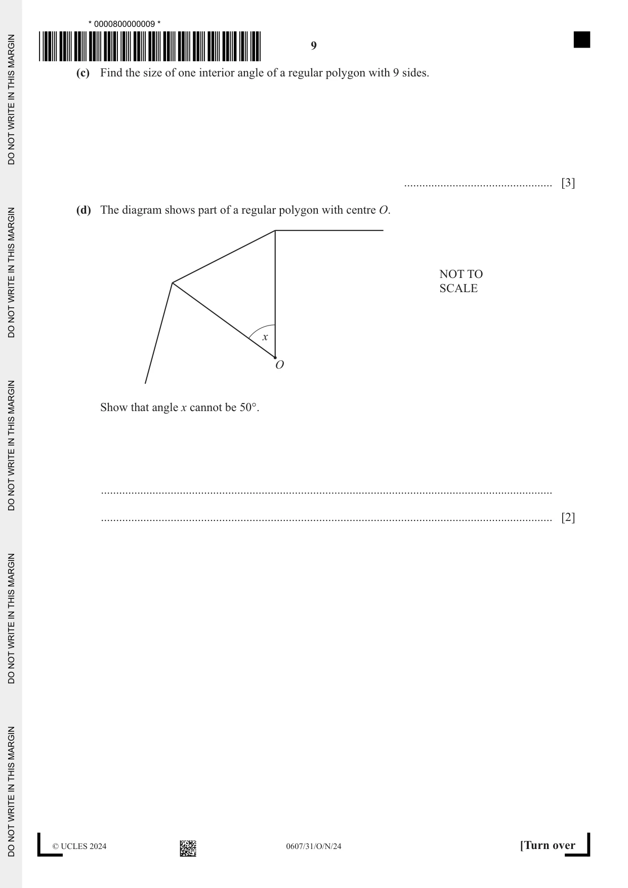 Cambridge IGCSE Mathematics - International 0607 2024 Oct/Nov Paper 3 · Variant 1 question paper, page 9 of 16