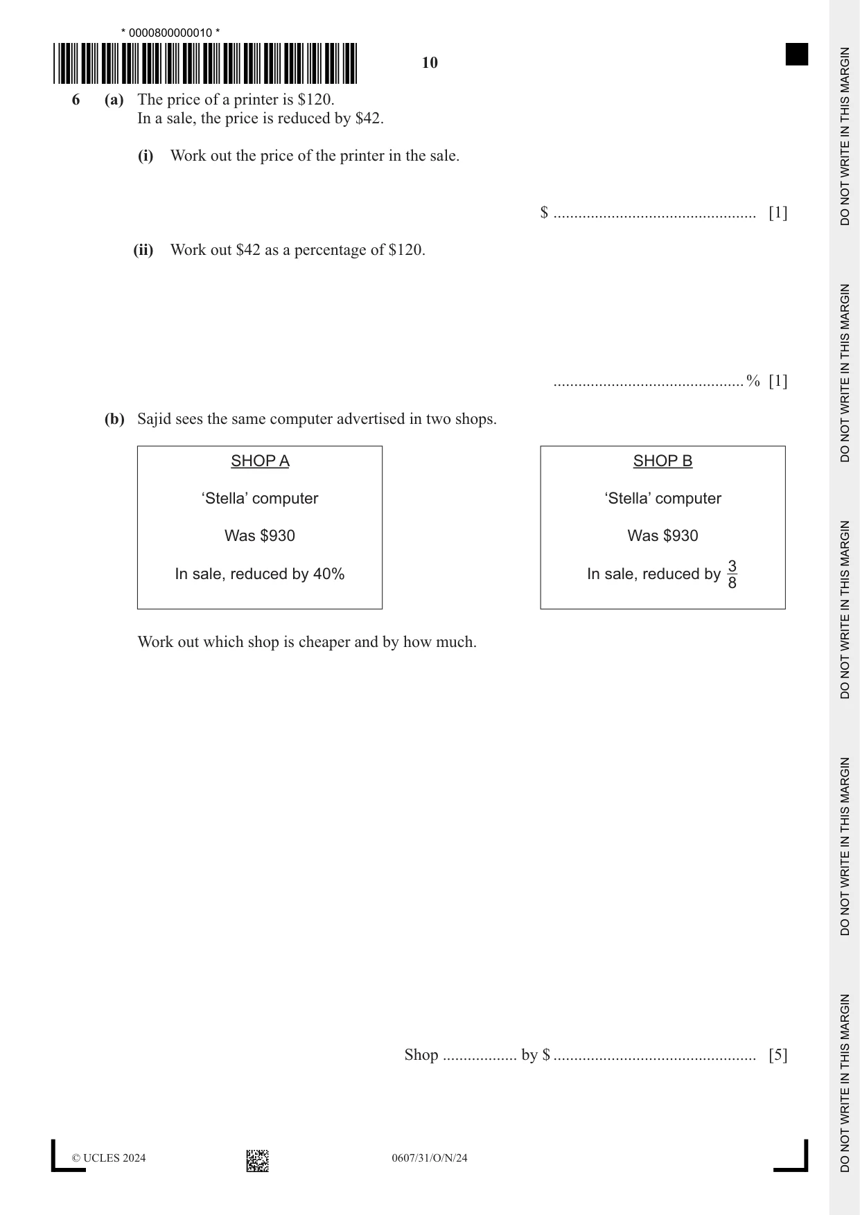 Cambridge IGCSE Mathematics - International 0607 2024 Oct/Nov Paper 3 · Variant 1 question paper, page 10 of 16