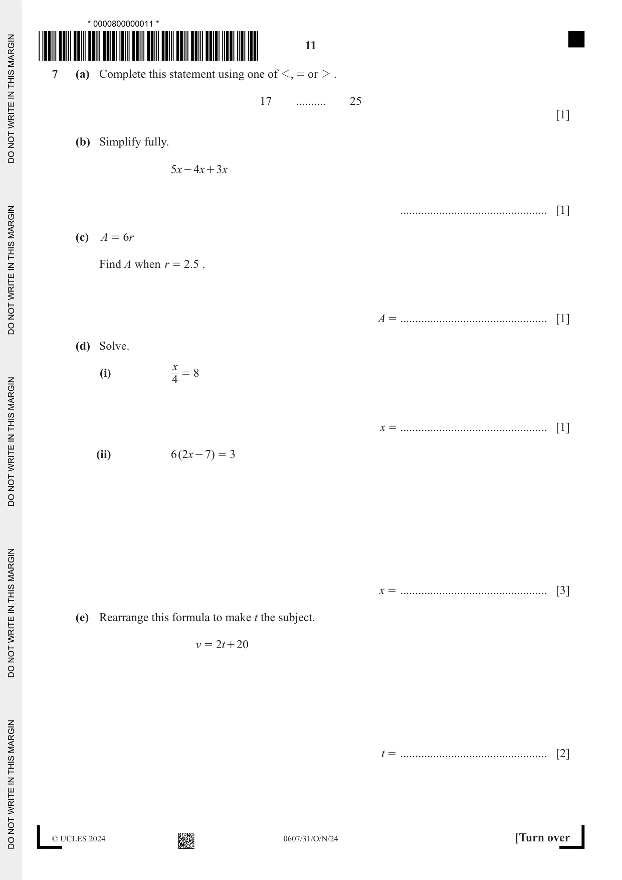 Cambridge IGCSE Mathematics - International 0607 2024 Oct/Nov Paper 3 · Variant 1 question paper, page 11 of 16