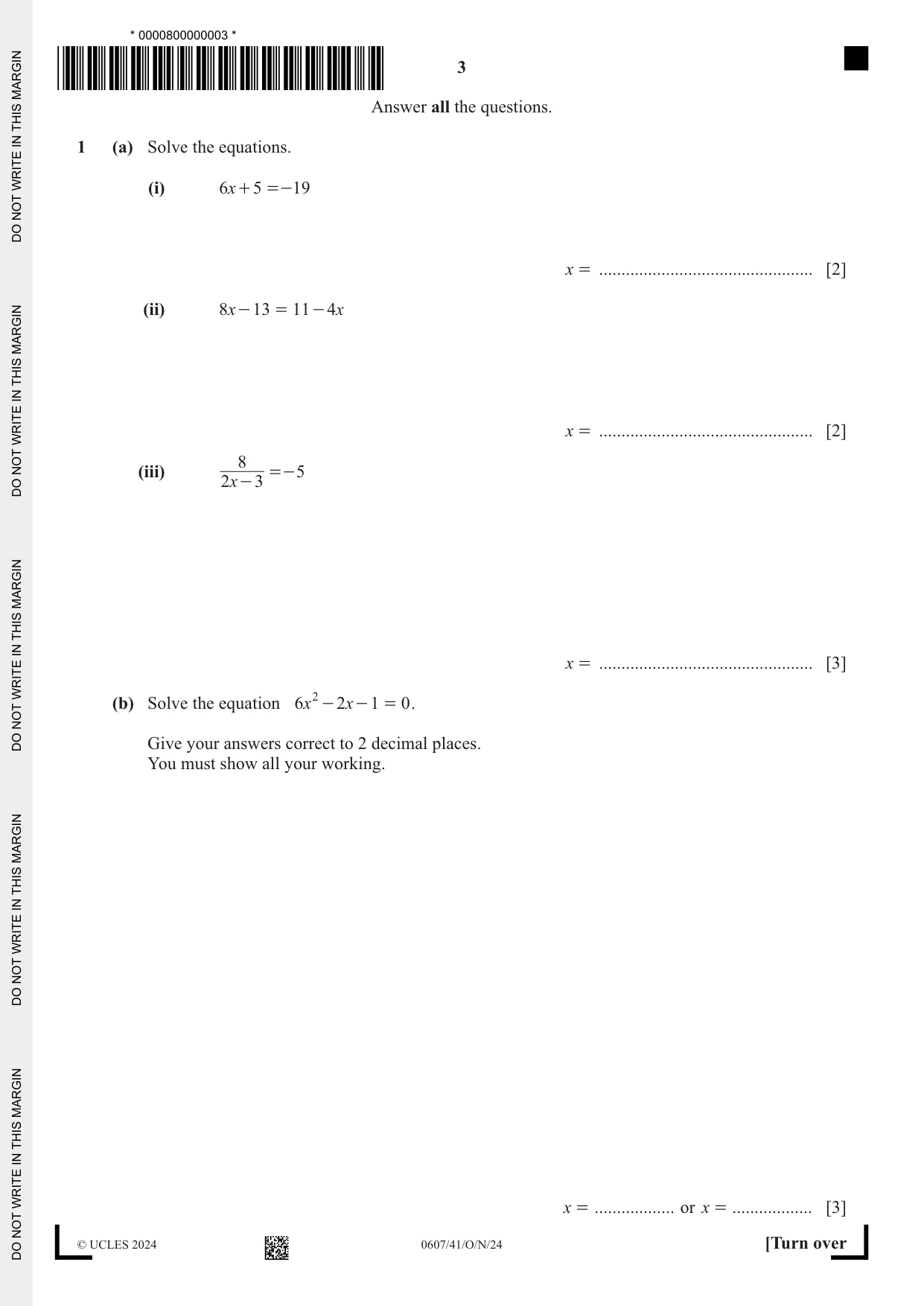 Cambridge IGCSE Mathematics - International 0607 2024 Oct/Nov Paper 4 · Variant 1 question paper, page 3 of 20