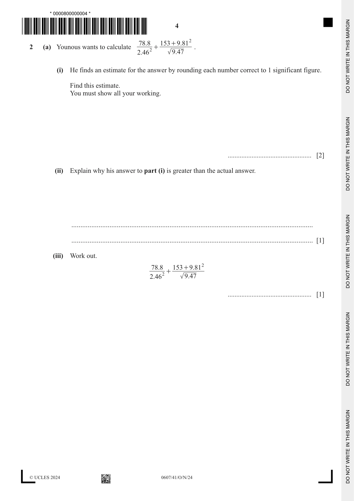Cambridge IGCSE Mathematics - International 0607 2024 Oct/Nov Paper 4 · Variant 1 question paper, page 4 of 20