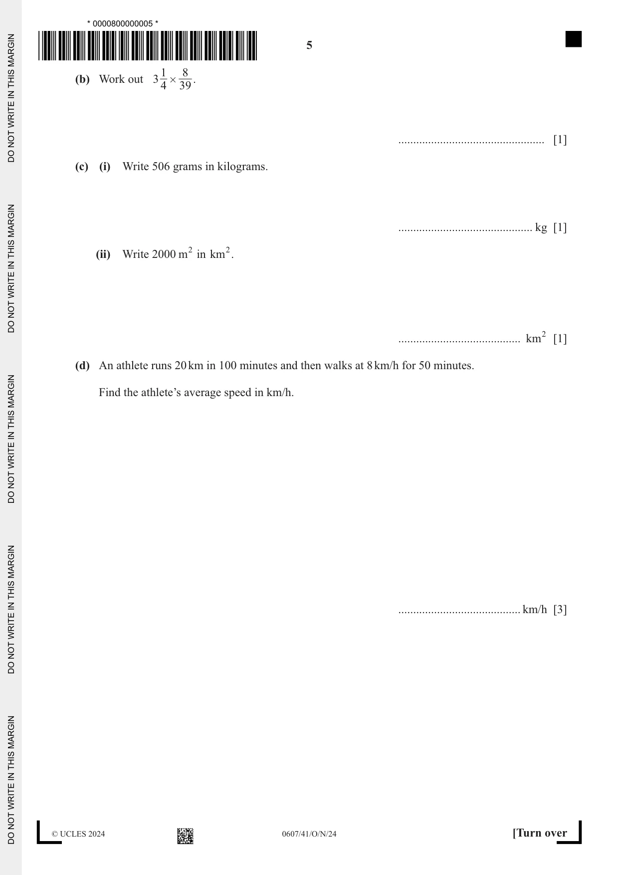 Cambridge IGCSE Mathematics - International 0607 2024 Oct/Nov Paper 4 · Variant 1 question paper, page 5 of 20