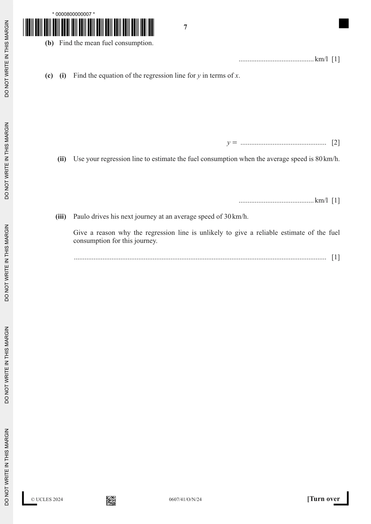 Cambridge IGCSE Mathematics - International 0607 2024 Oct/Nov Paper 4 · Variant 1 question paper, page 7 of 20