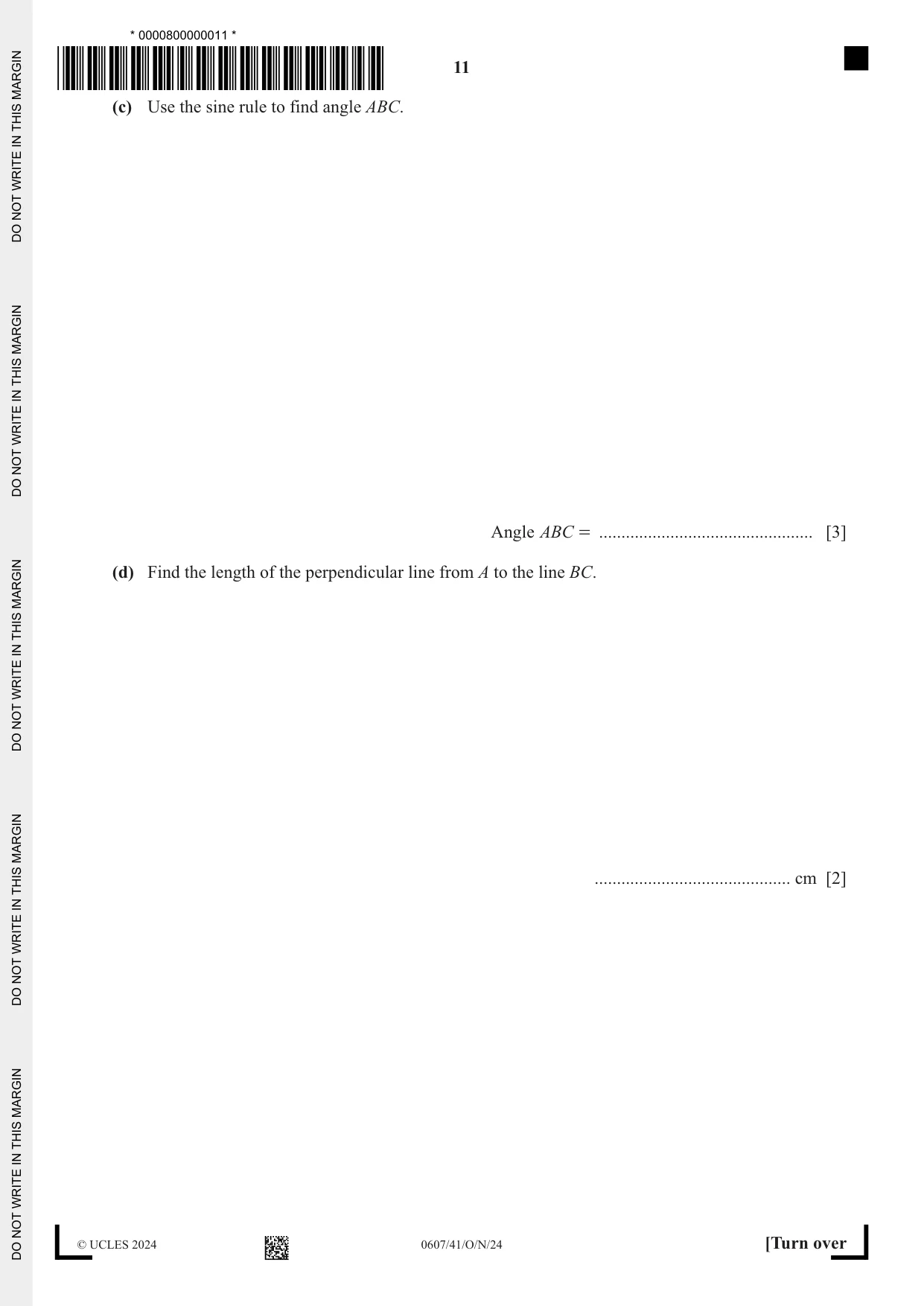 Cambridge IGCSE Mathematics - International 0607 2024 Oct/Nov Paper 4 · Variant 1 question paper, page 11 of 20