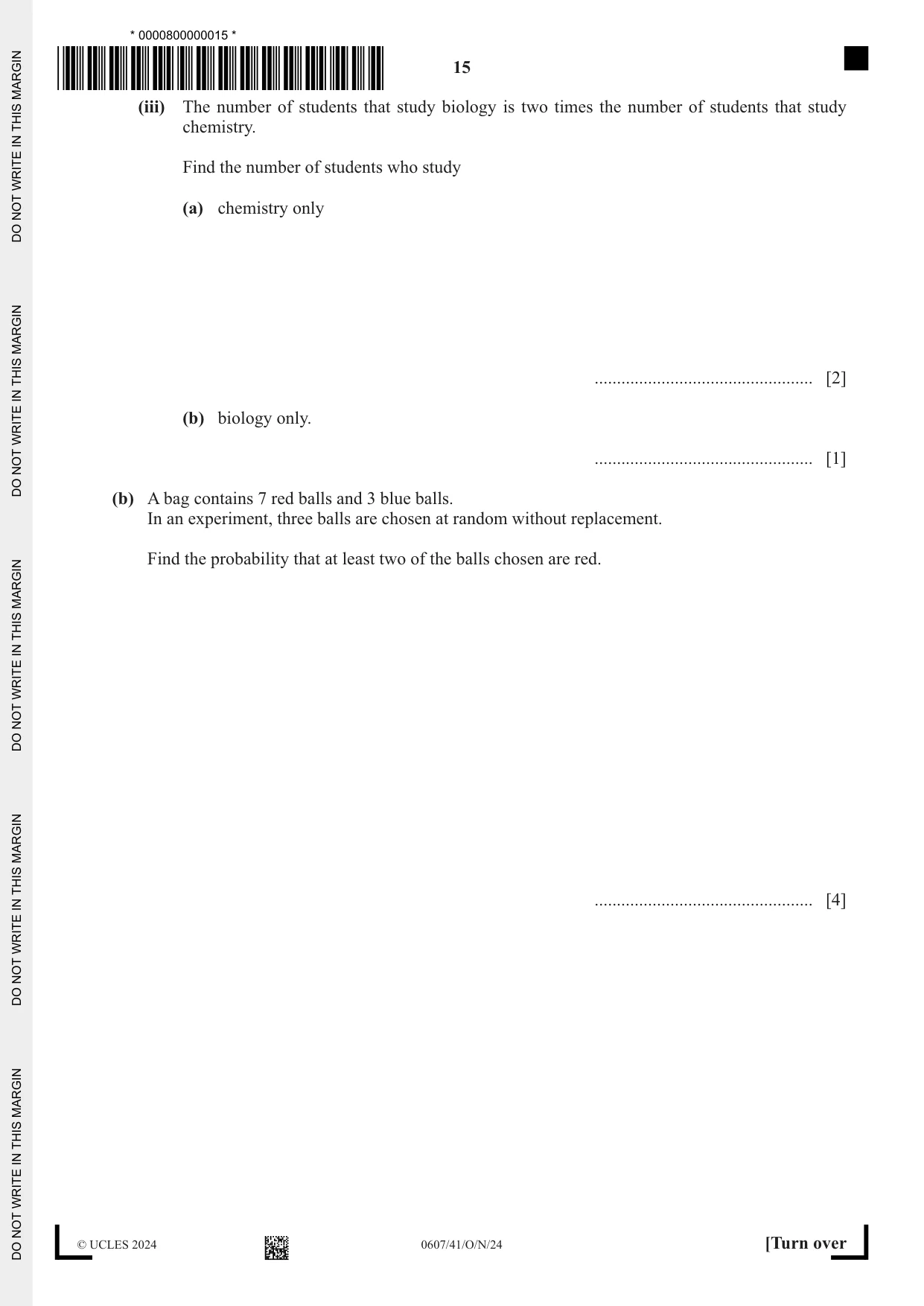 Cambridge IGCSE Mathematics - International 0607 2024 Oct/Nov Paper 4 · Variant 1 question paper, page 15 of 20