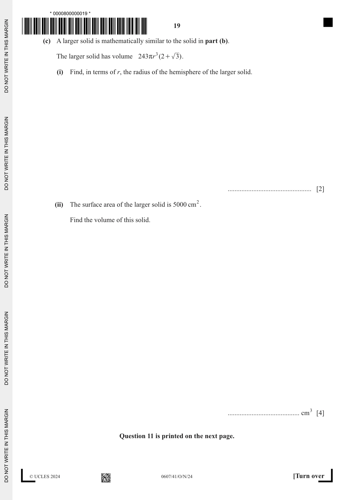 Cambridge IGCSE Mathematics - International 0607 2024 Oct/Nov Paper 4 · Variant 1 question paper, page 19 of 20