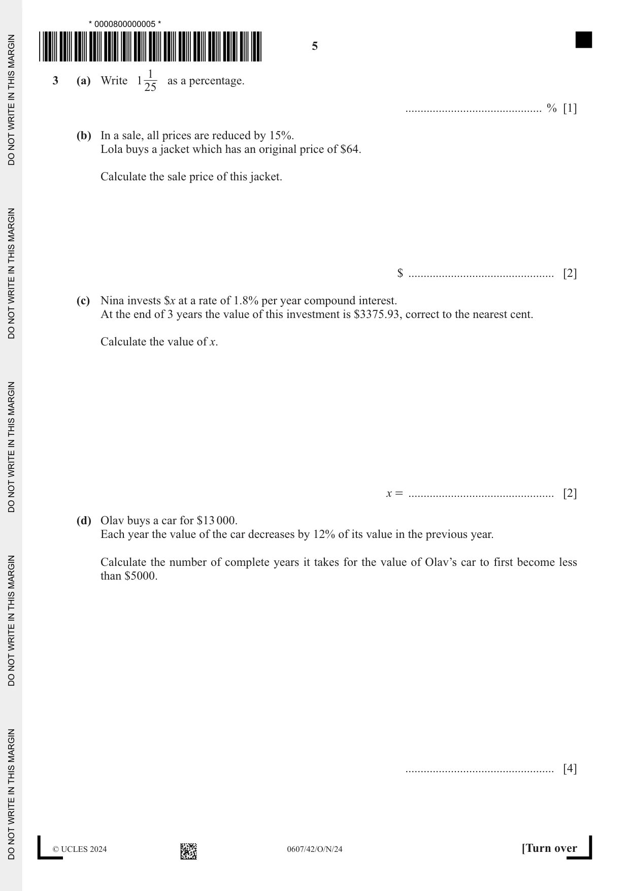 Cambridge IGCSE Mathematics - International 0607 2024 Oct/Nov Paper 4 · Variant 2 question paper, page 5 of 20