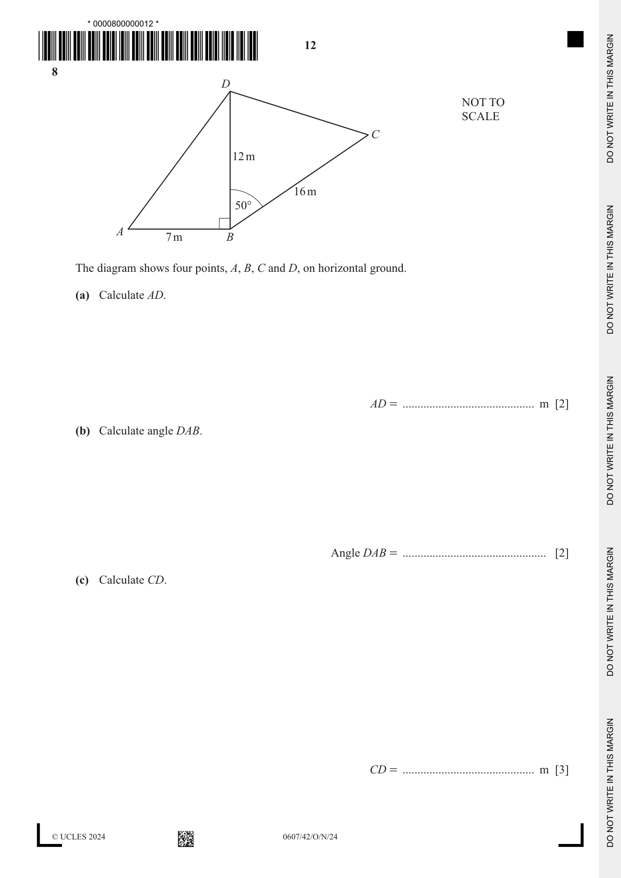 Cambridge IGCSE Mathematics - International 0607 2024 Oct/Nov Paper 4 · Variant 2 question paper, page 12 of 20