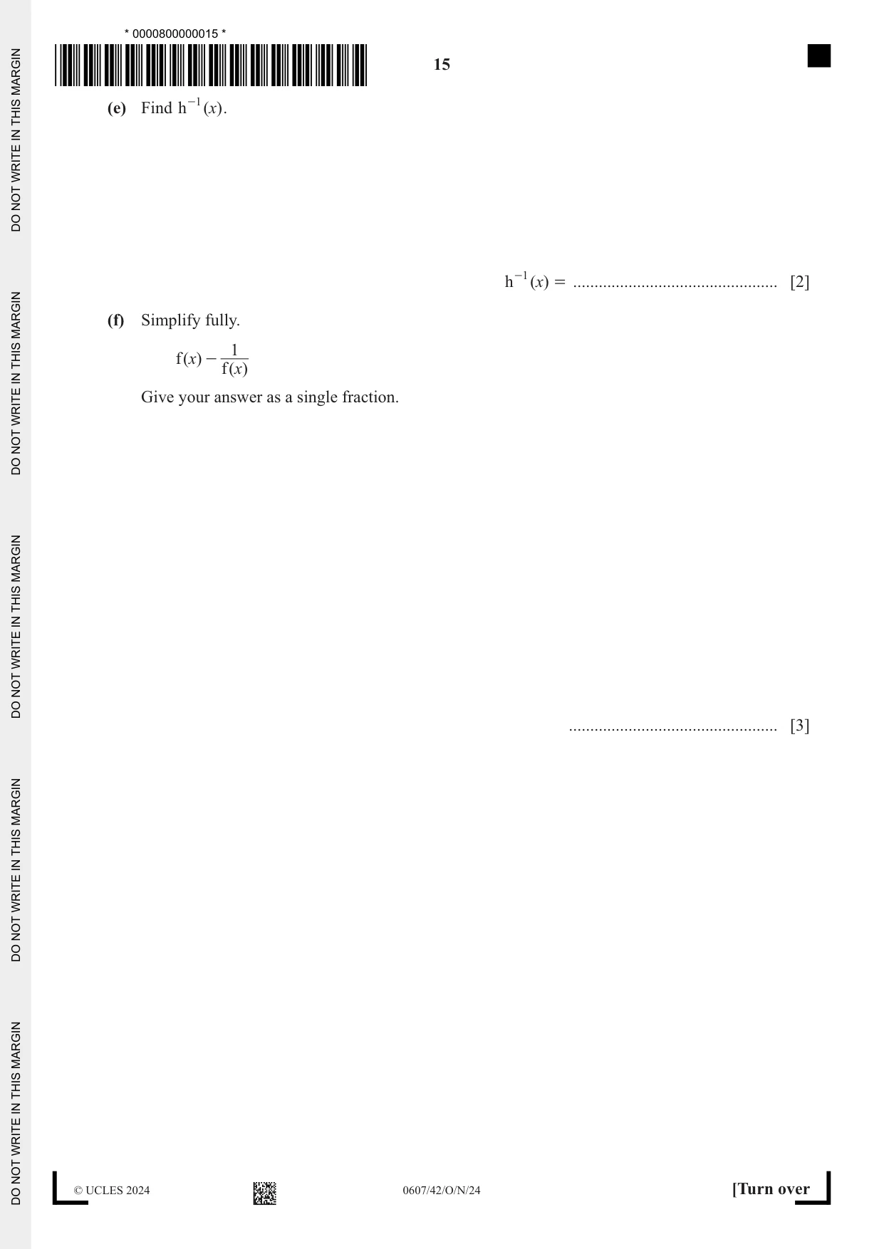 Cambridge IGCSE Mathematics - International 0607 2024 Oct/Nov Paper 4 · Variant 2 question paper, page 15 of 20