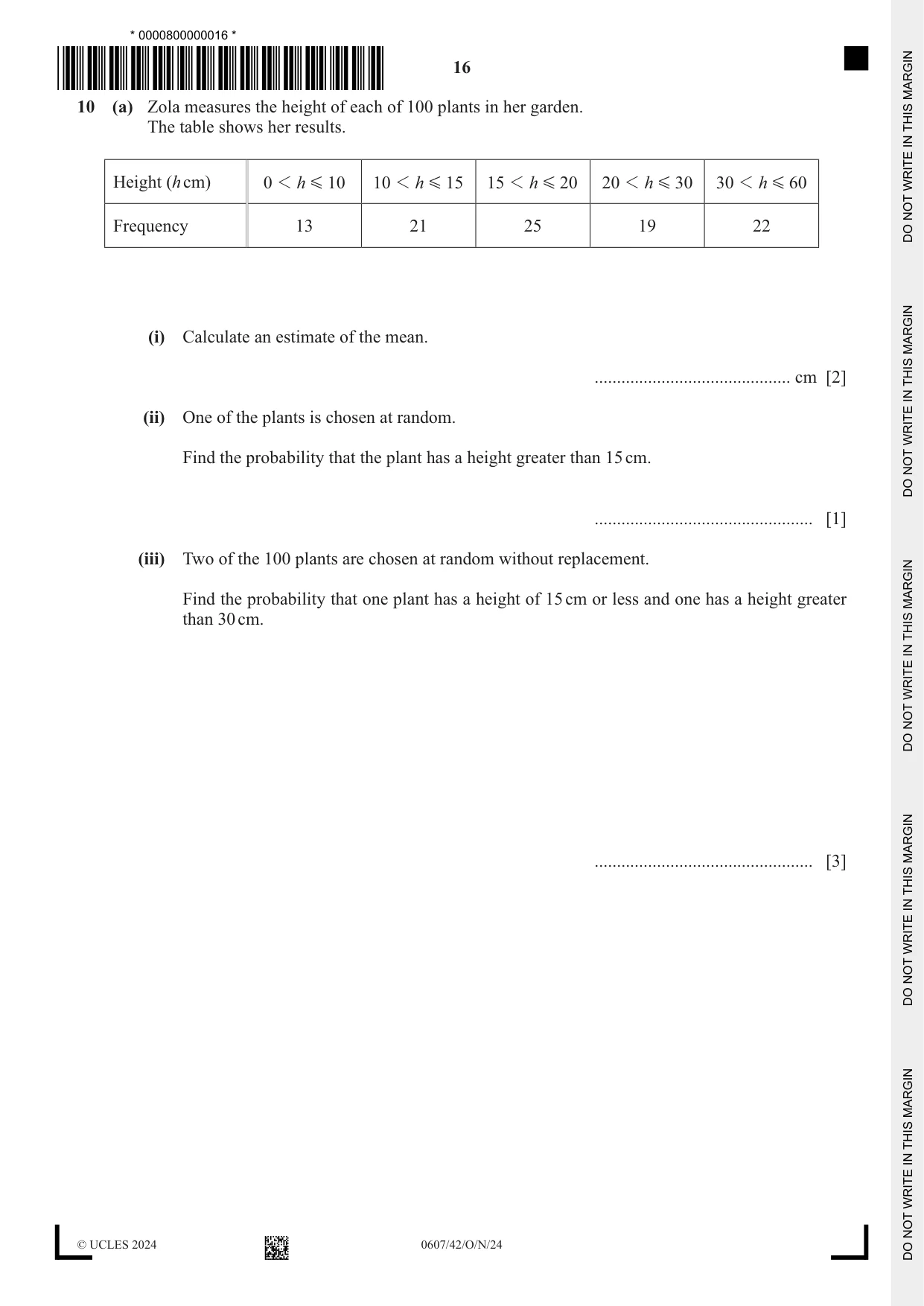 Cambridge IGCSE Mathematics - International 0607 2024 Oct/Nov Paper 4 · Variant 2 question paper, page 16 of 20