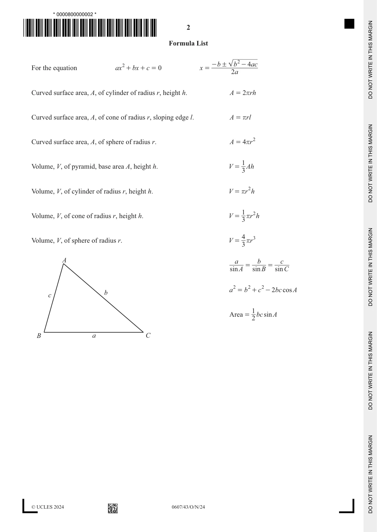 Cambridge IGCSE Mathematics - International 0607 2024 Oct/Nov Paper 4 · Variant 3 question paper, page 2 of 20