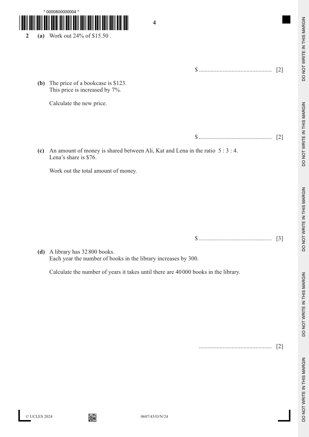 Cambridge IGCSE Mathematics - International 0607 2024 Oct/Nov Paper 4 · Variant 3 question paper, page 4 of 20