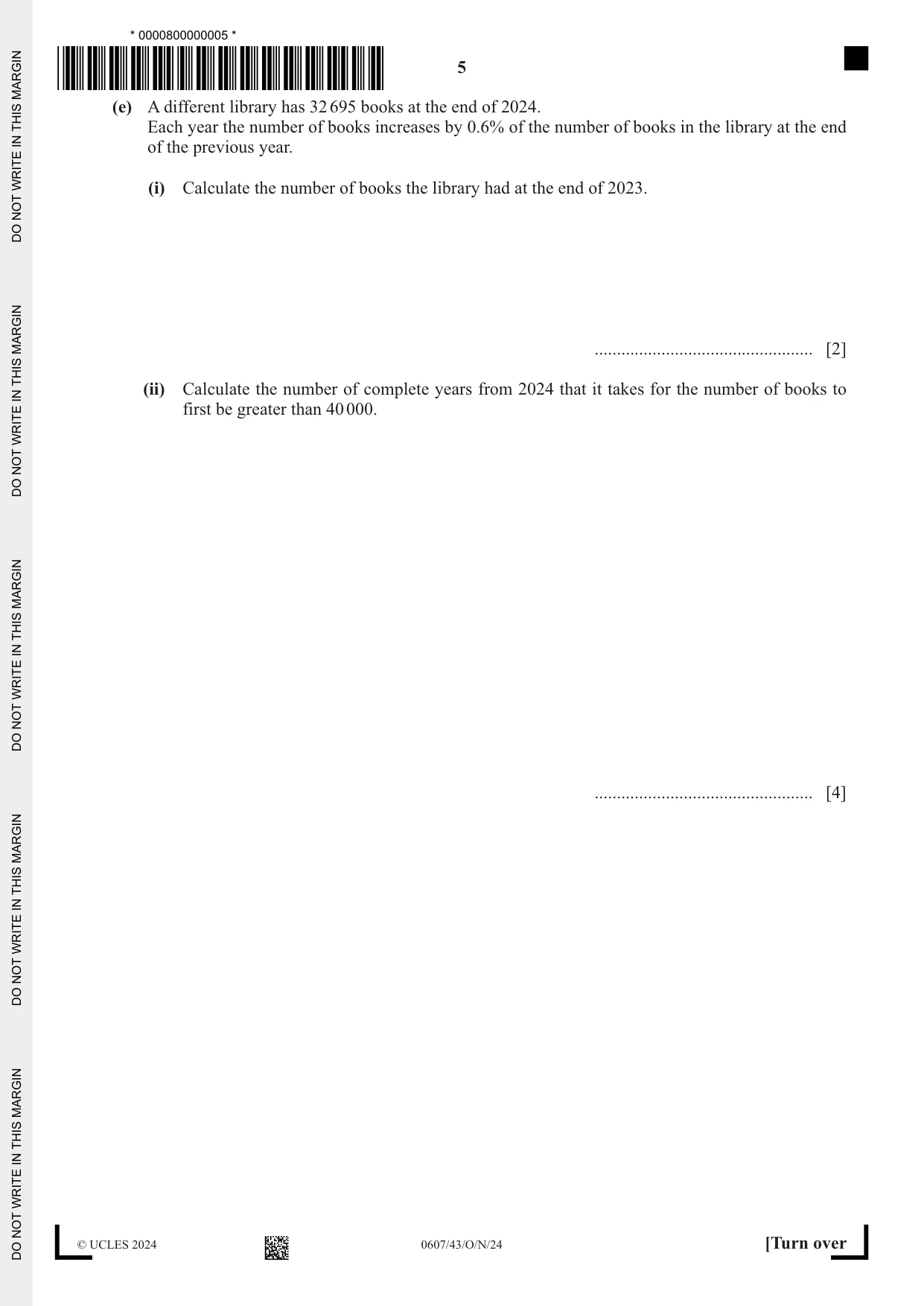 Cambridge IGCSE Mathematics - International 0607 2024 Oct/Nov Paper 4 · Variant 3 question paper, page 5 of 20