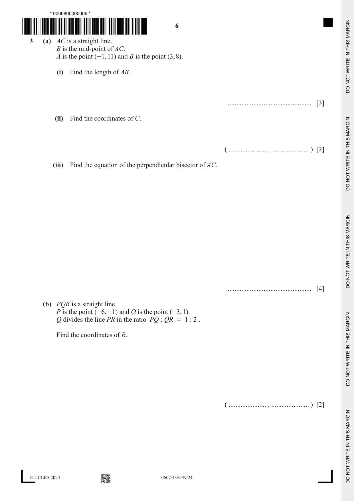 Cambridge IGCSE Mathematics - International 0607 2024 Oct/Nov Paper 4 · Variant 3 question paper, page 6 of 20