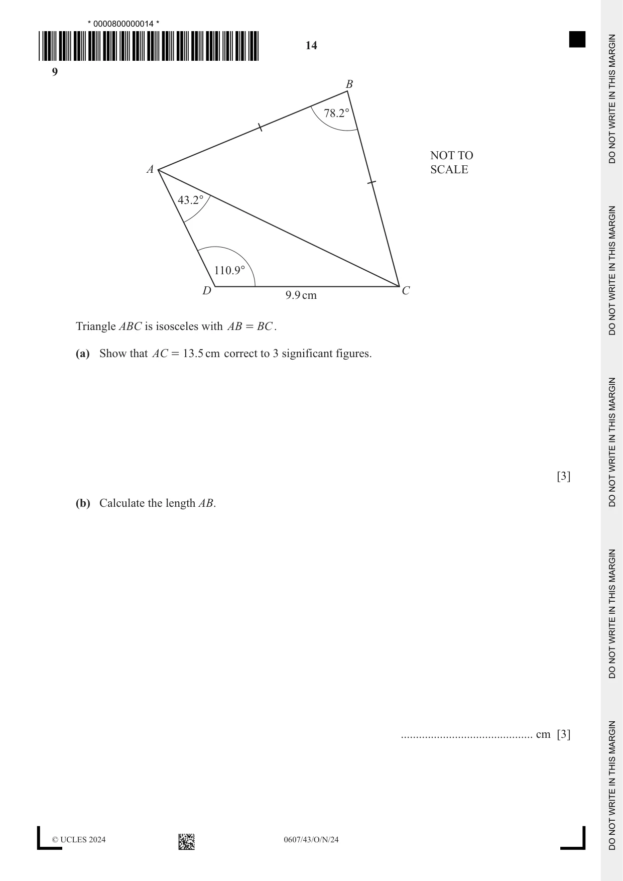 Cambridge IGCSE Mathematics - International 0607 2024 Oct/Nov Paper 4 · Variant 3 question paper, page 14 of 20