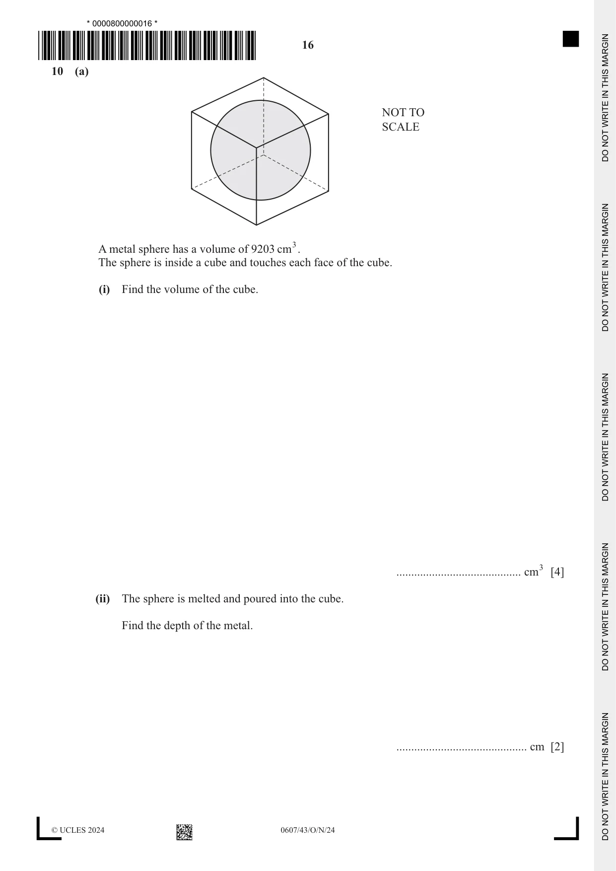 Cambridge IGCSE Mathematics - International 0607 2024 Oct/Nov Paper 4 · Variant 3 question paper, page 16 of 20