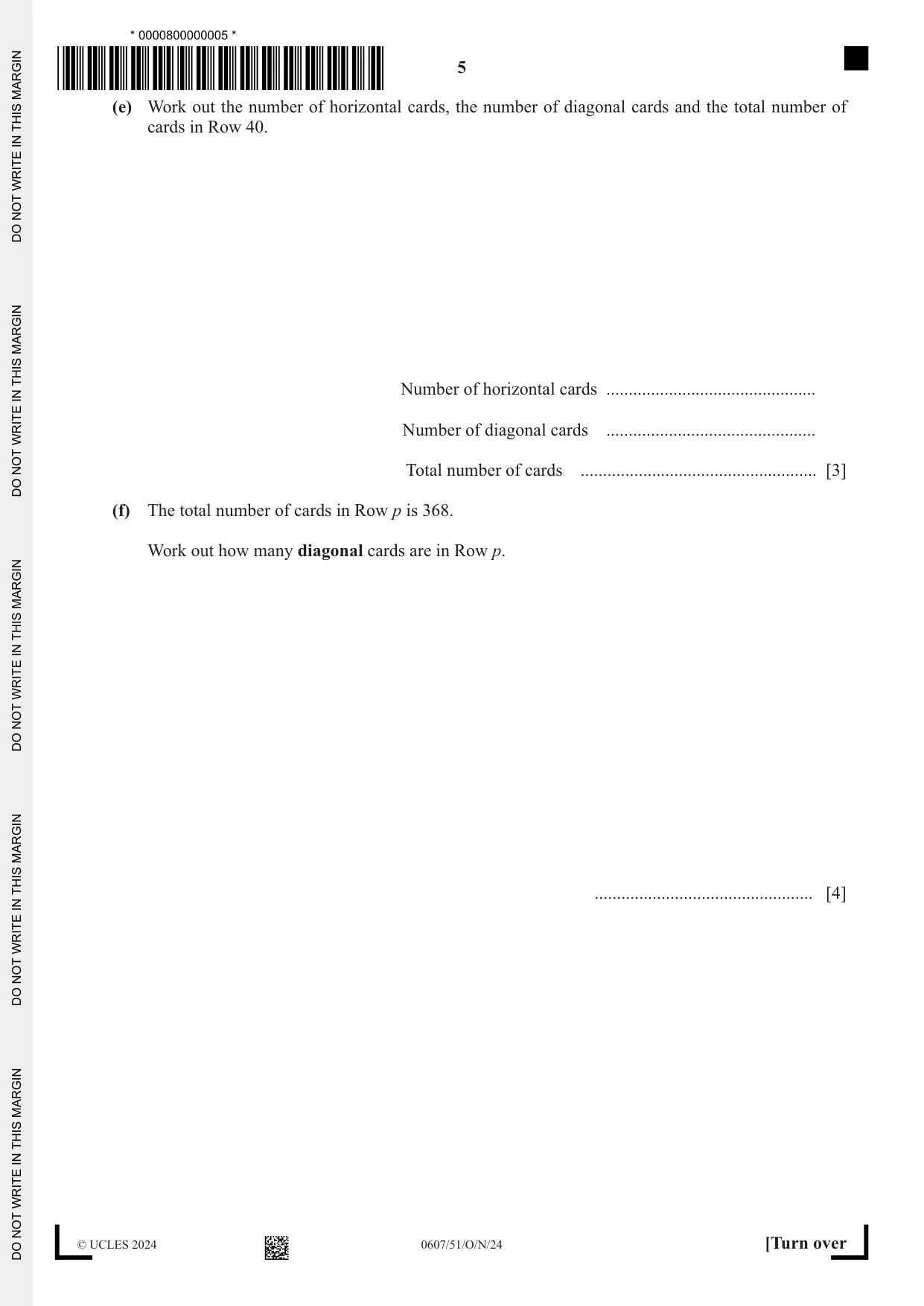 Cambridge IGCSE Mathematics - International 0607 2024 Oct/Nov Paper 5 · Variant 1 question paper, page 5 of 8