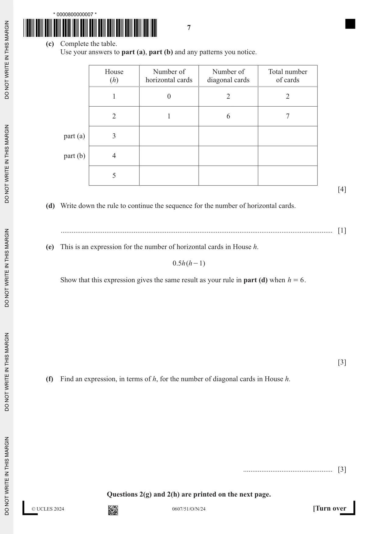 Cambridge IGCSE Mathematics - International 0607 2024 Oct/Nov Paper 5 · Variant 1 question paper, page 7 of 8