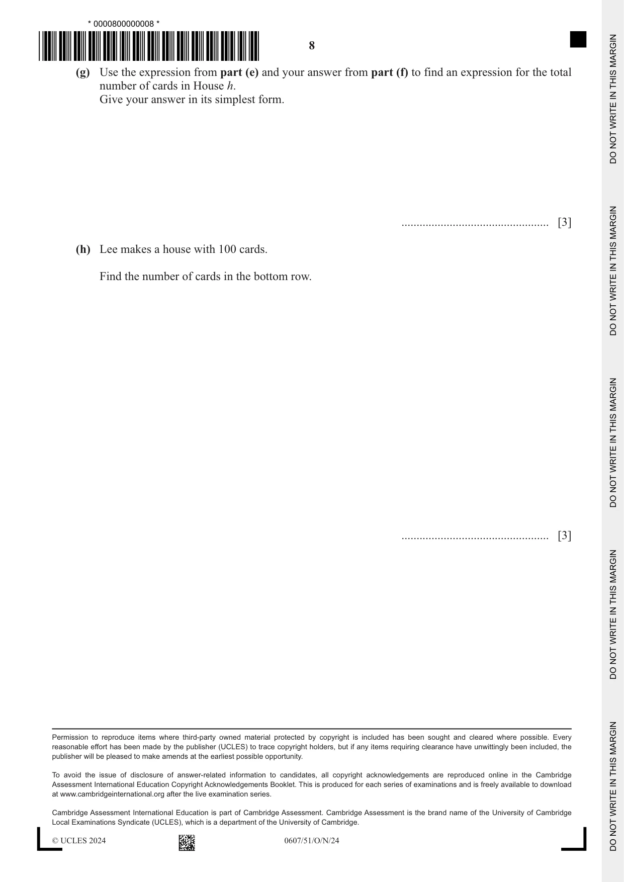 Cambridge IGCSE Mathematics - International 0607 2024 Oct/Nov Paper 5 · Variant 1 question paper, page 8 of 8