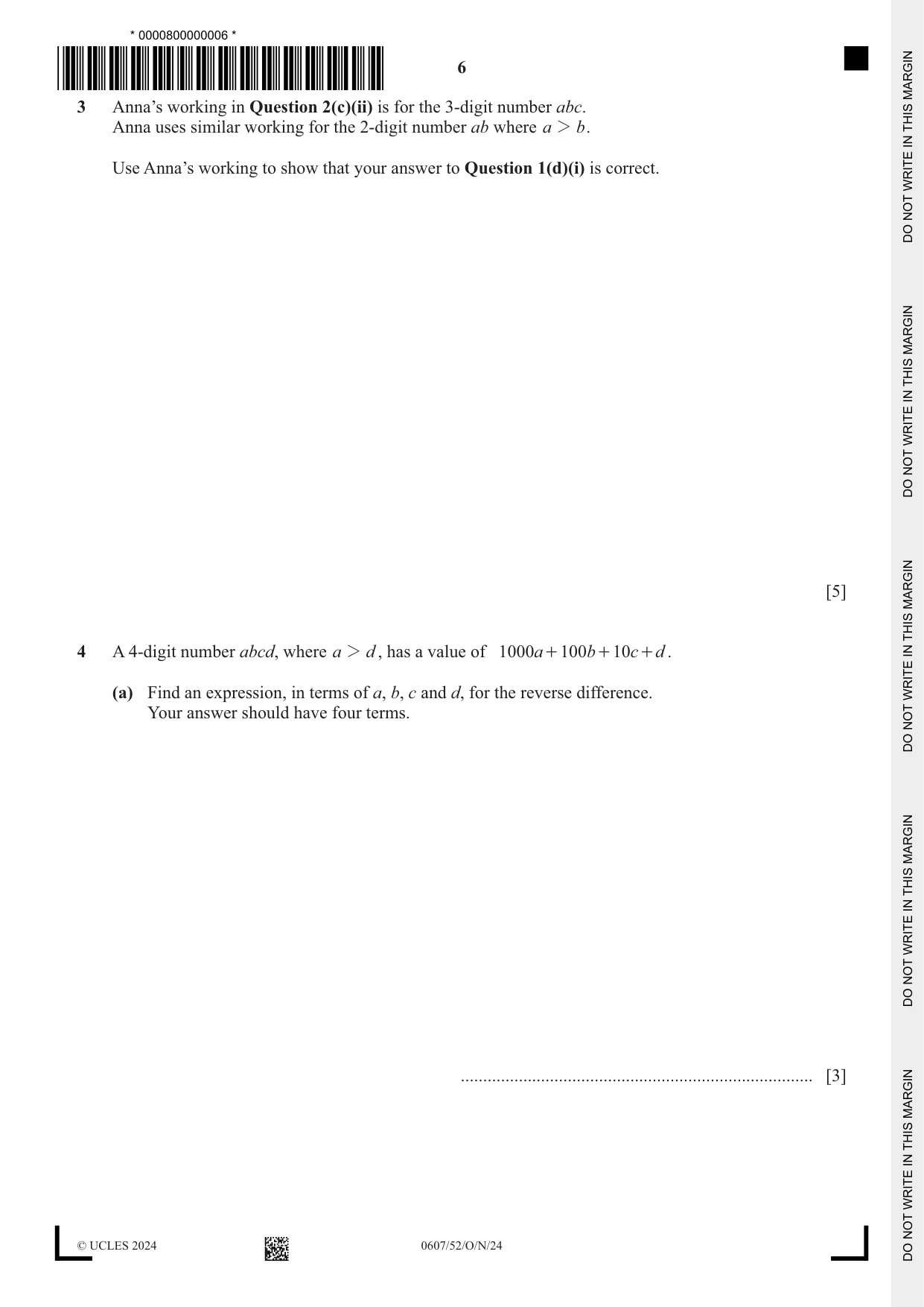 Cambridge IGCSE Mathematics - International 0607 2024 Oct/Nov Paper 5 · Variant 2 question paper, page 6 of 8