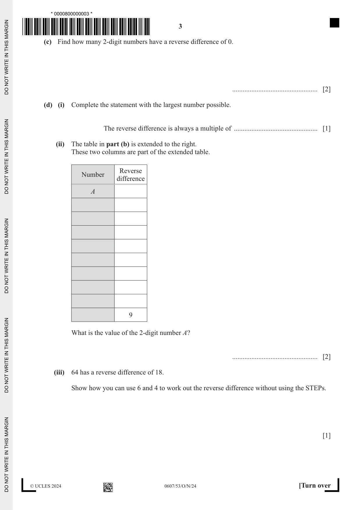 Cambridge IGCSE Mathematics - International 0607 2024 Oct/Nov Paper 5 · Variant 3 question paper, page 3 of 8