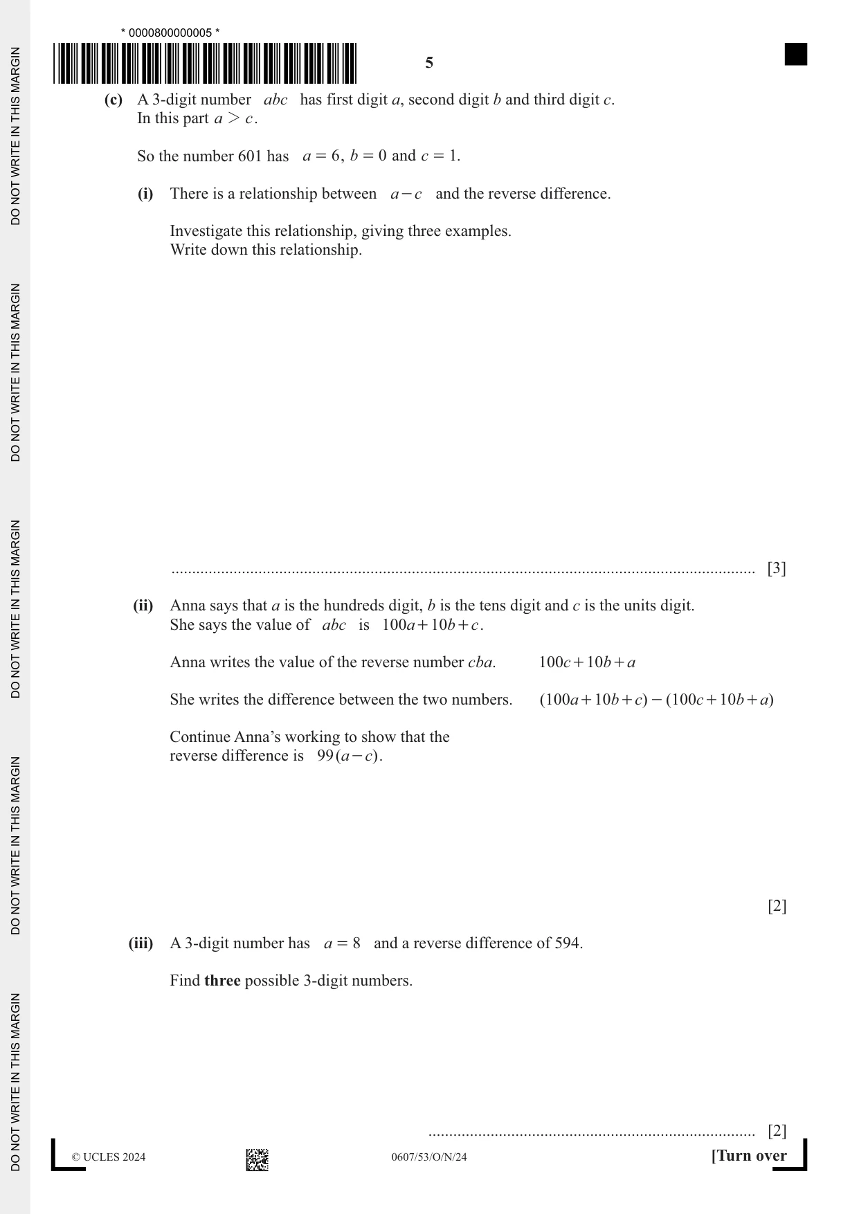 Cambridge IGCSE Mathematics - International 0607 2024 Oct/Nov Paper 5 · Variant 3 question paper, page 5 of 8
