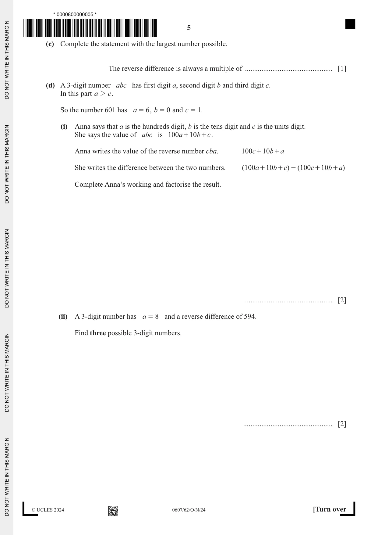 Cambridge IGCSE Mathematics - International 0607 2024 Oct/Nov Paper 6 · Variant 2 question paper, page 5 of 12