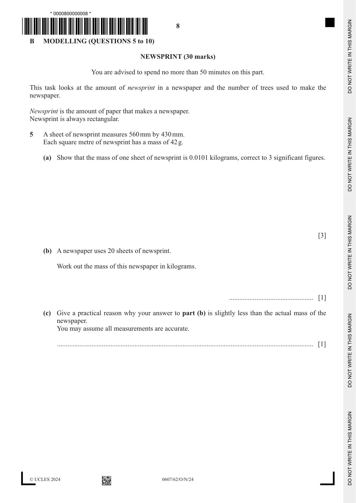 Cambridge IGCSE Mathematics - International 0607 2024 Oct/Nov Paper 6 · Variant 2 question paper, page 8 of 12