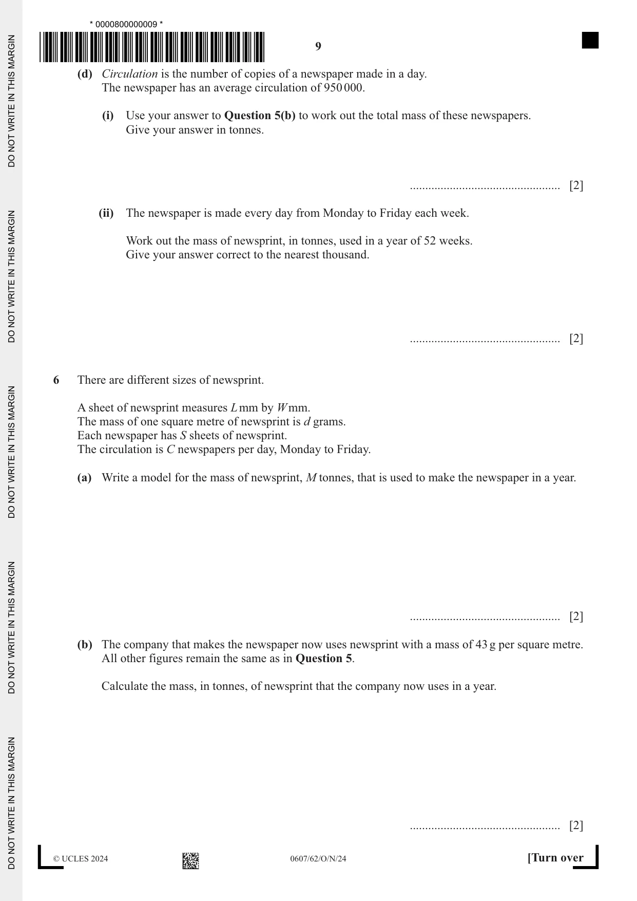 Cambridge IGCSE Mathematics - International 0607 2024 Oct/Nov Paper 6 · Variant 2 question paper, page 9 of 12