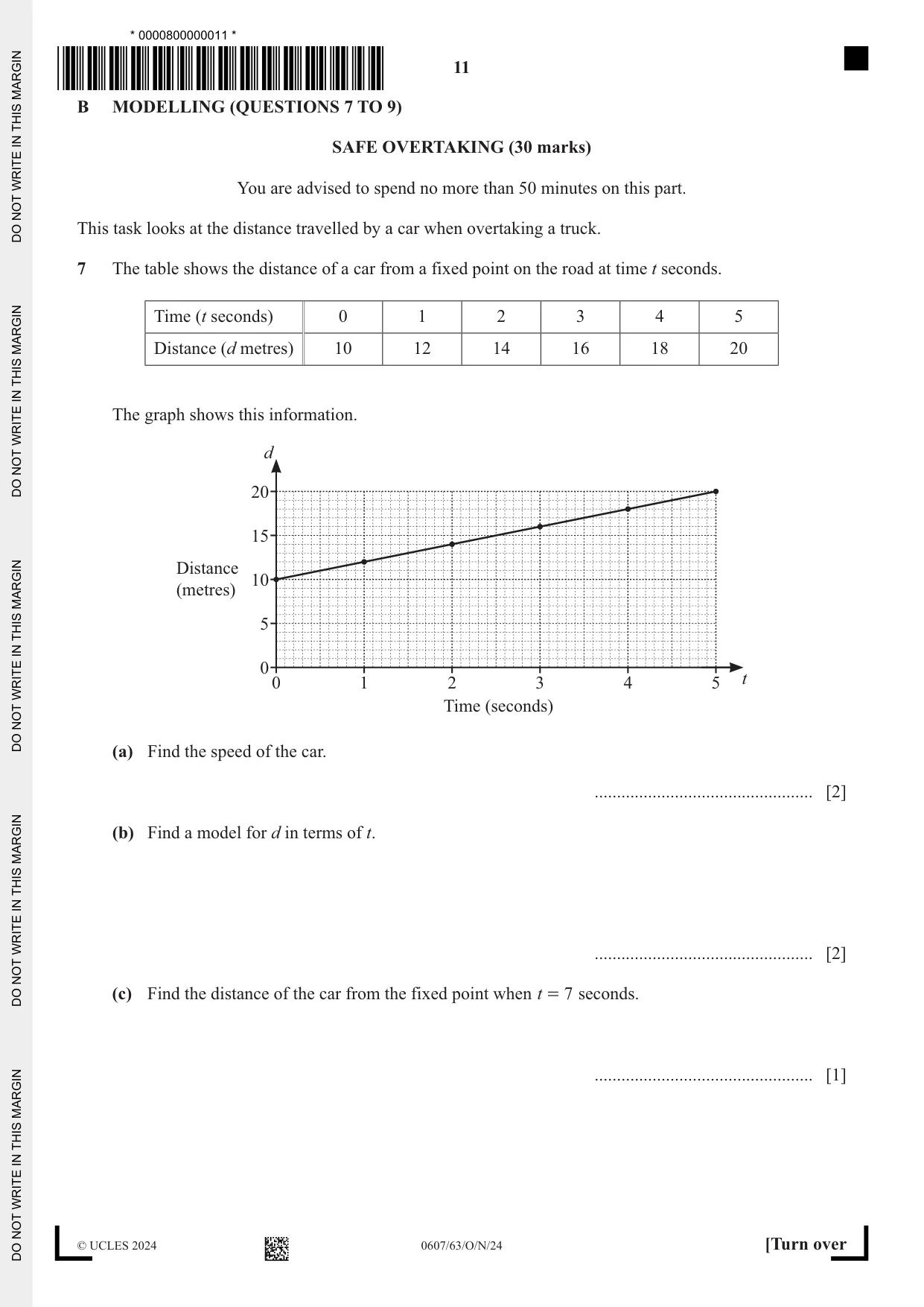 Cambridge IGCSE Mathematics - International 0607 2024 Oct/Nov Paper 6 · Variant 3 question paper, page 11 of 20