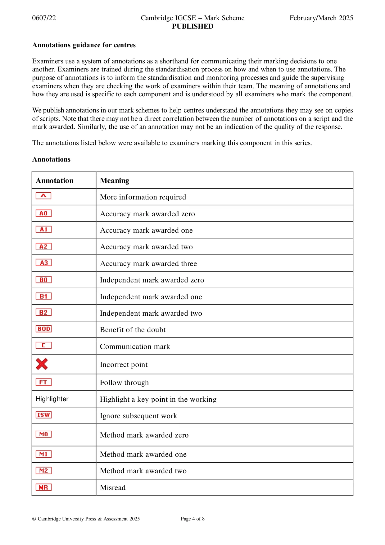 Mark scheme, page 4 of 8