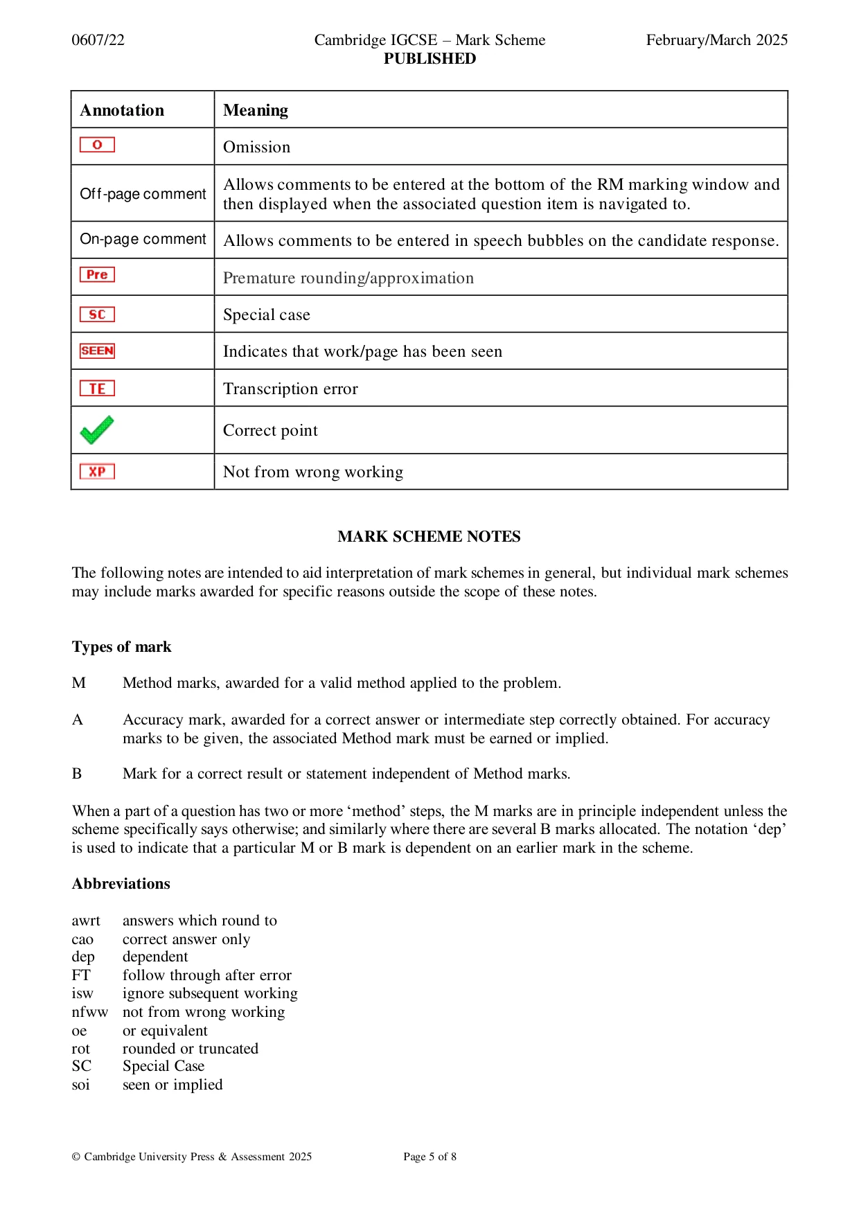 Mark scheme, page 5 of 8