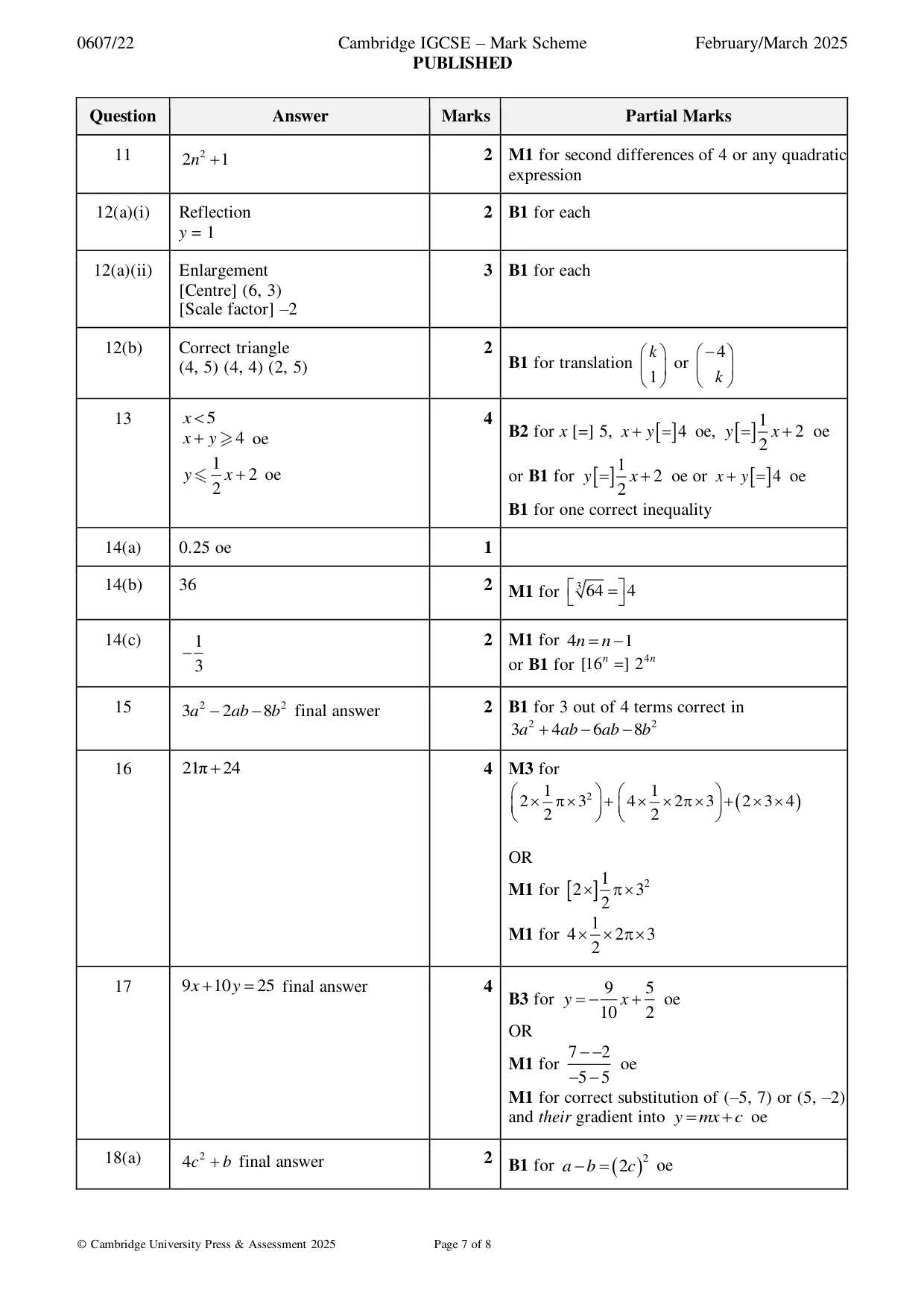Mark scheme, page 7 of 8