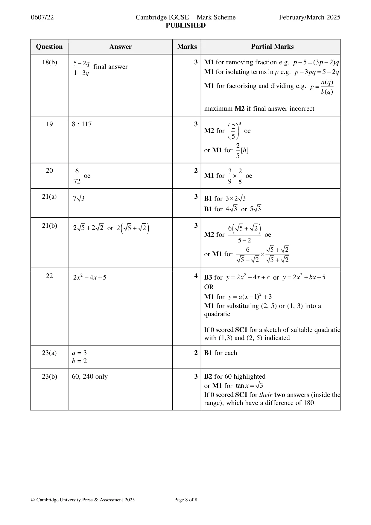 Mark scheme, page 8 of 8