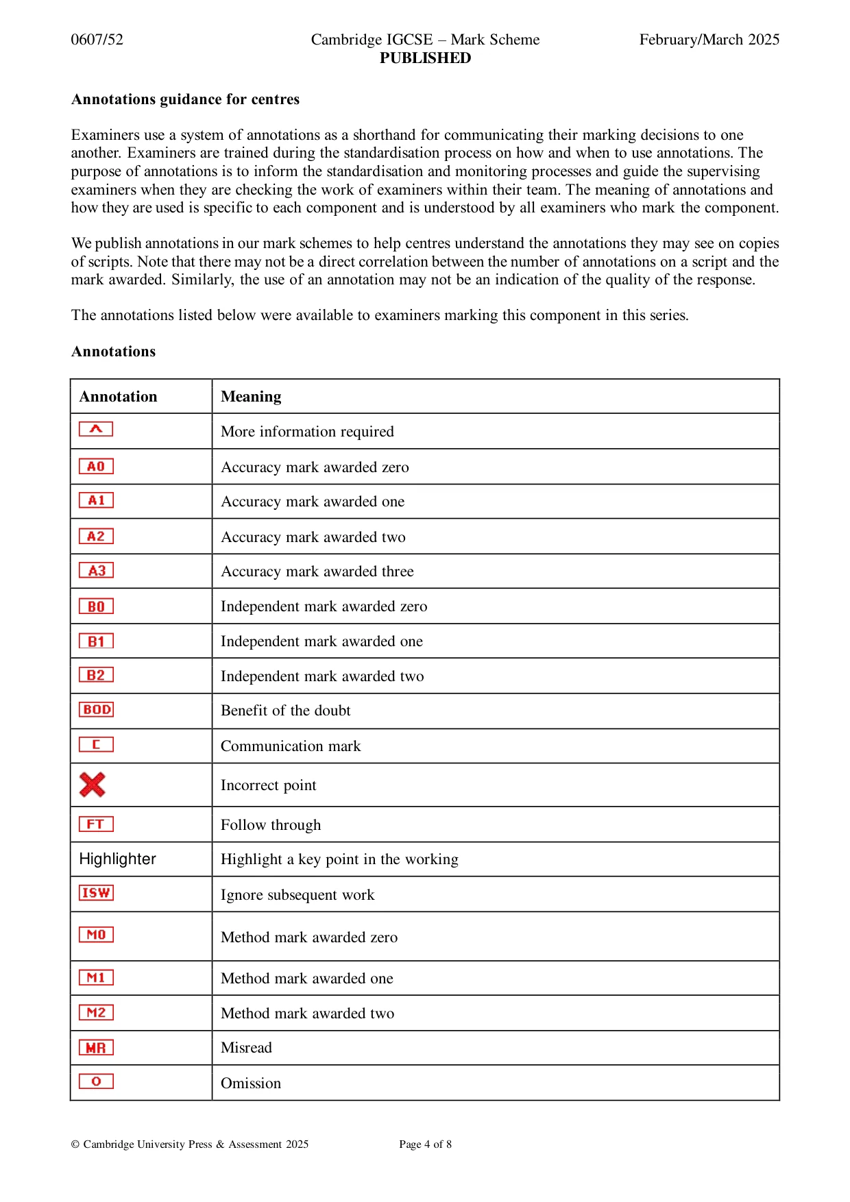 Mark scheme, page 4 of 8