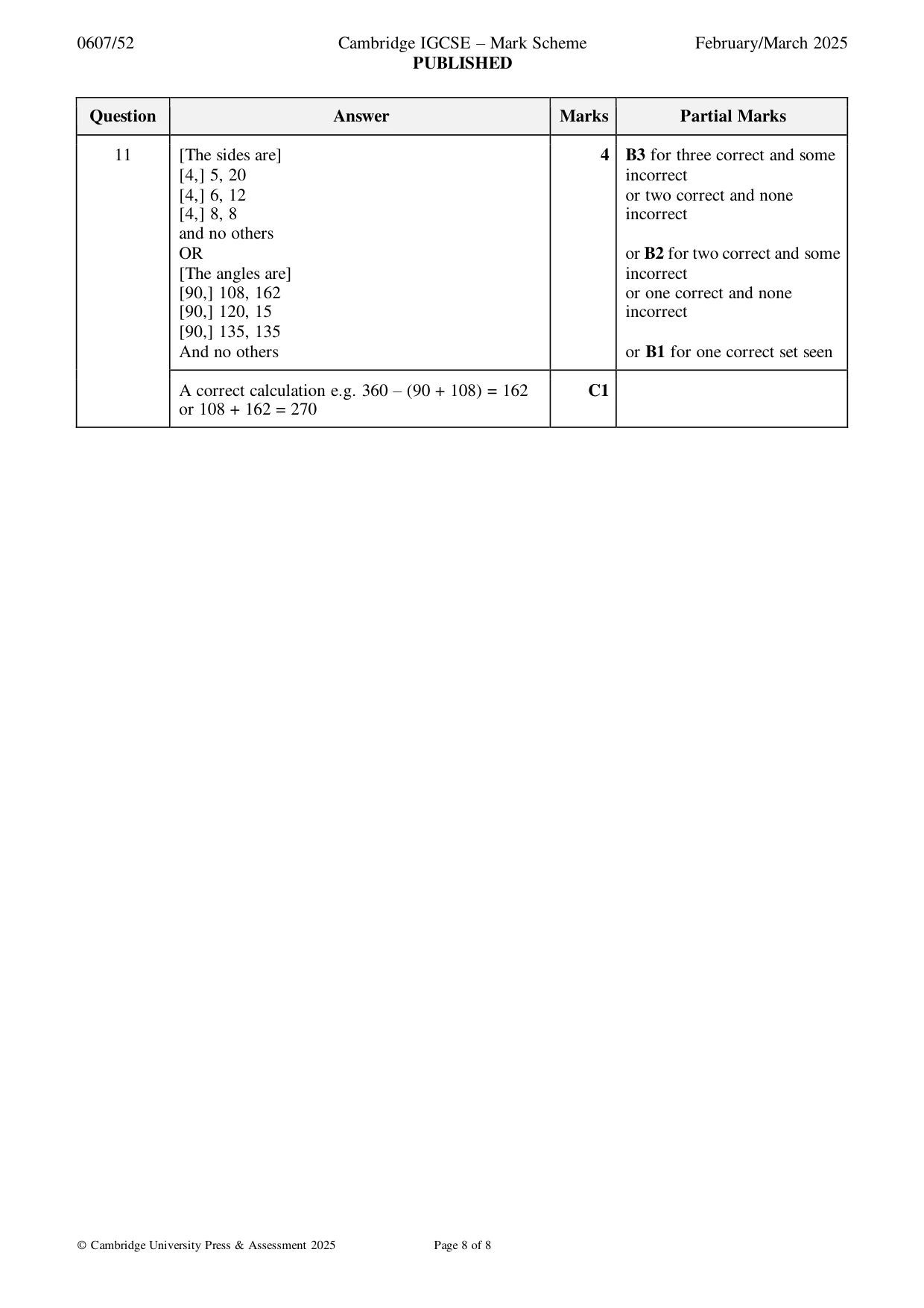 Mark scheme, page 8 of 8