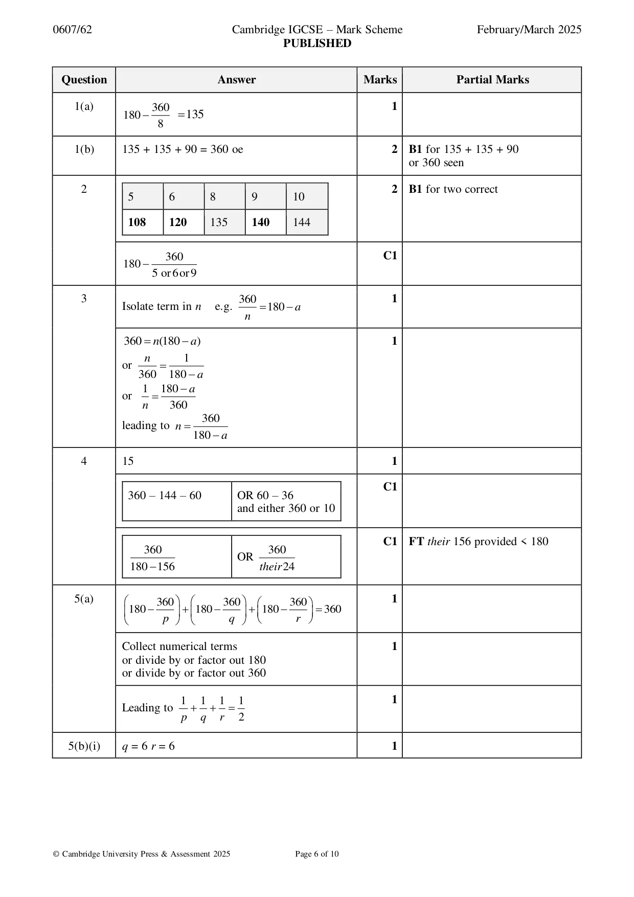 Mark scheme, page 6 of 10