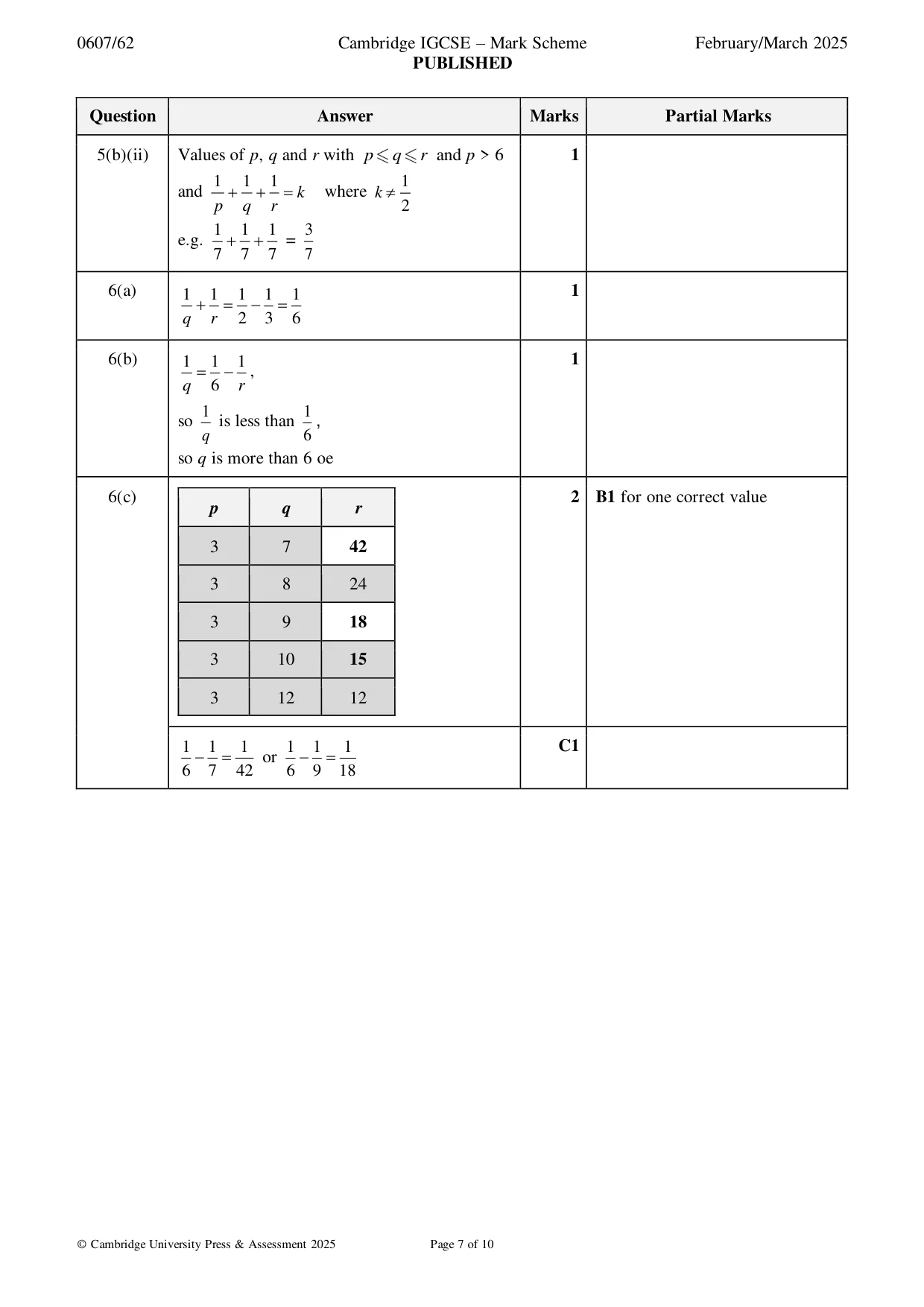 Mark scheme, page 7 of 10