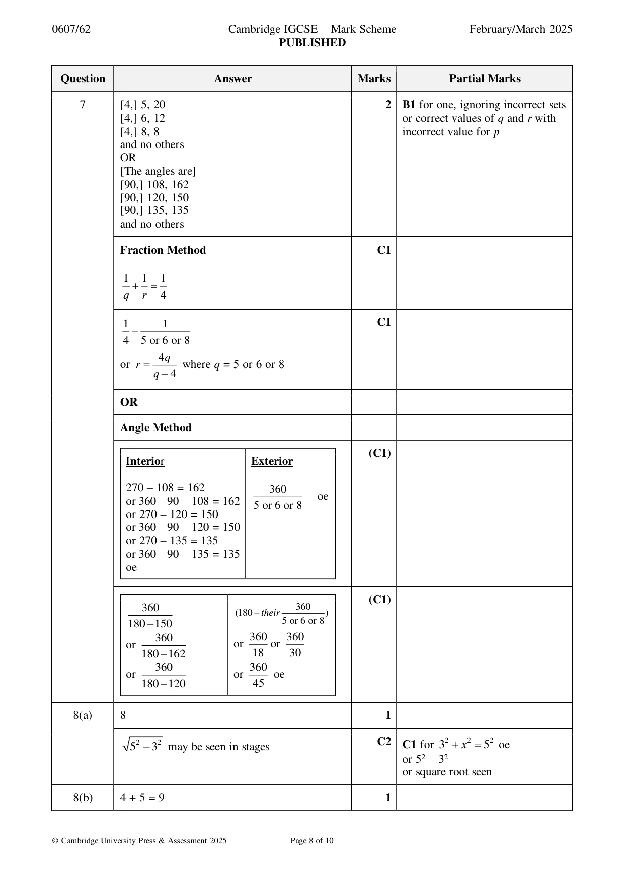 Mark scheme, page 8 of 10