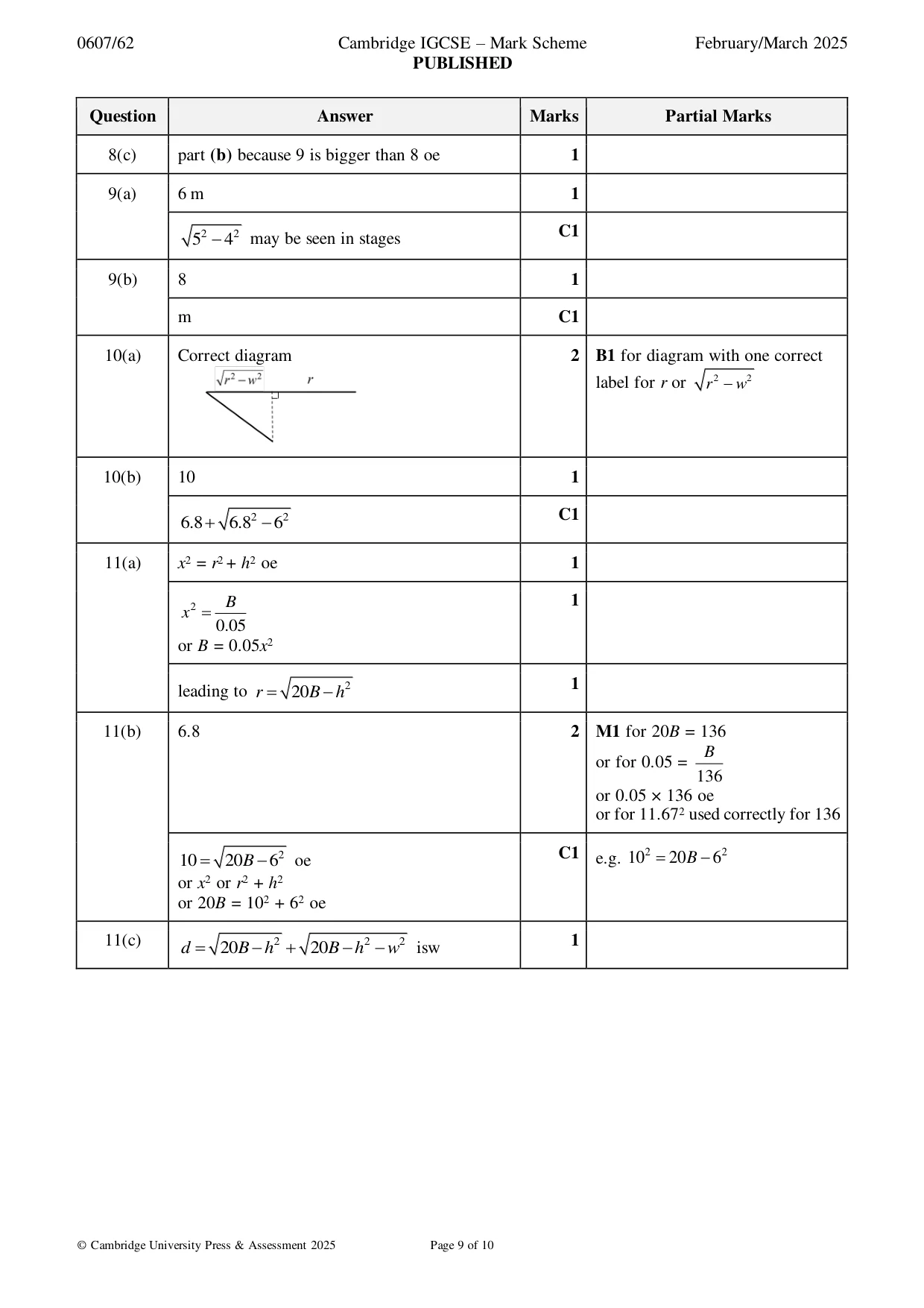 Mark scheme, page 9 of 10