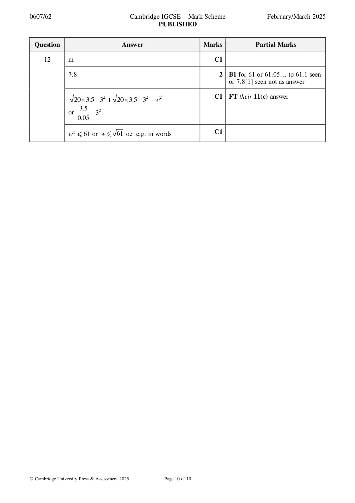 Mark scheme, page 10 of 10