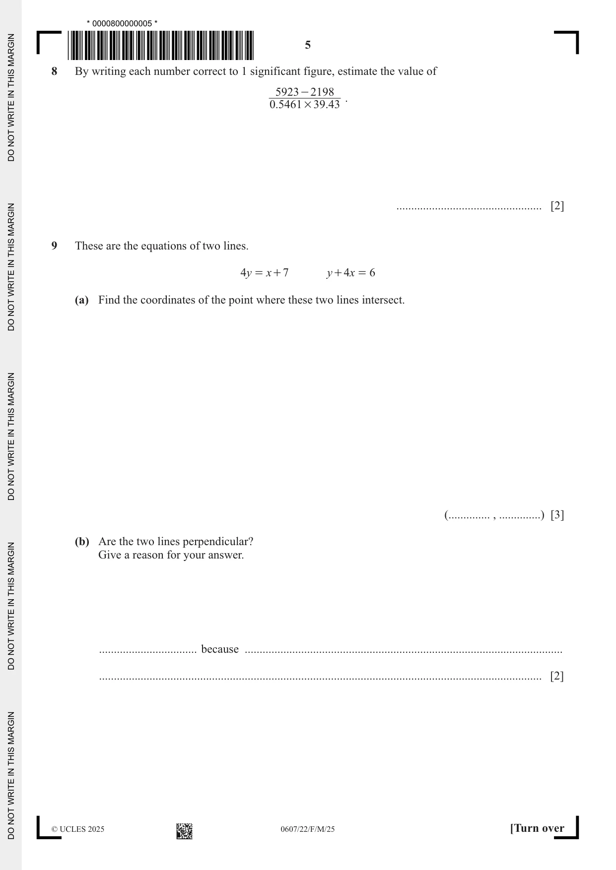 Cambridge IGCSE Mathematics - International 0607 2025 Feb/March Paper 2 · Variant 2 question paper, page 5 of 16