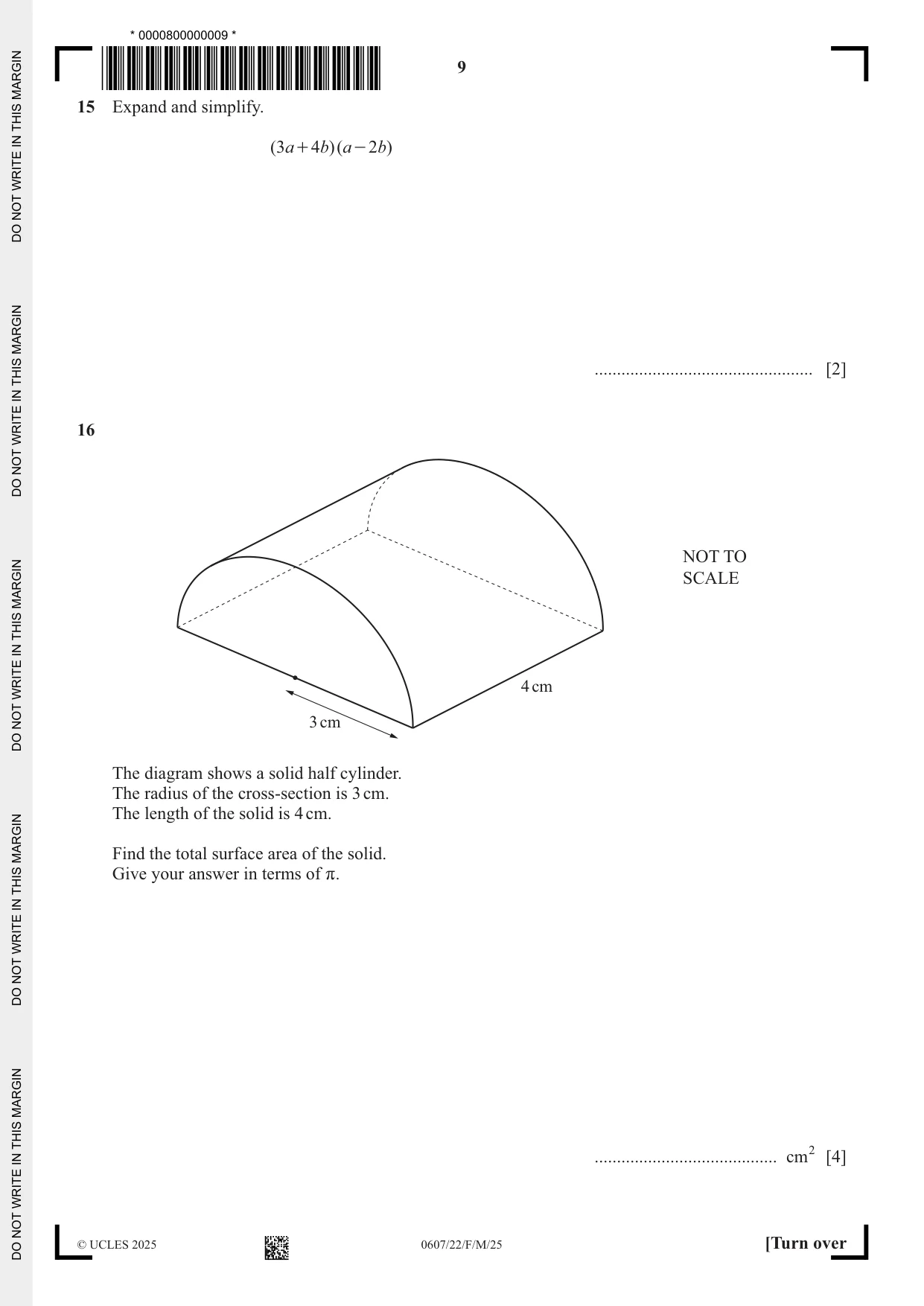 Cambridge IGCSE Mathematics - International 0607 2025 Feb/March Paper 2 · Variant 2 question paper, page 9 of 16