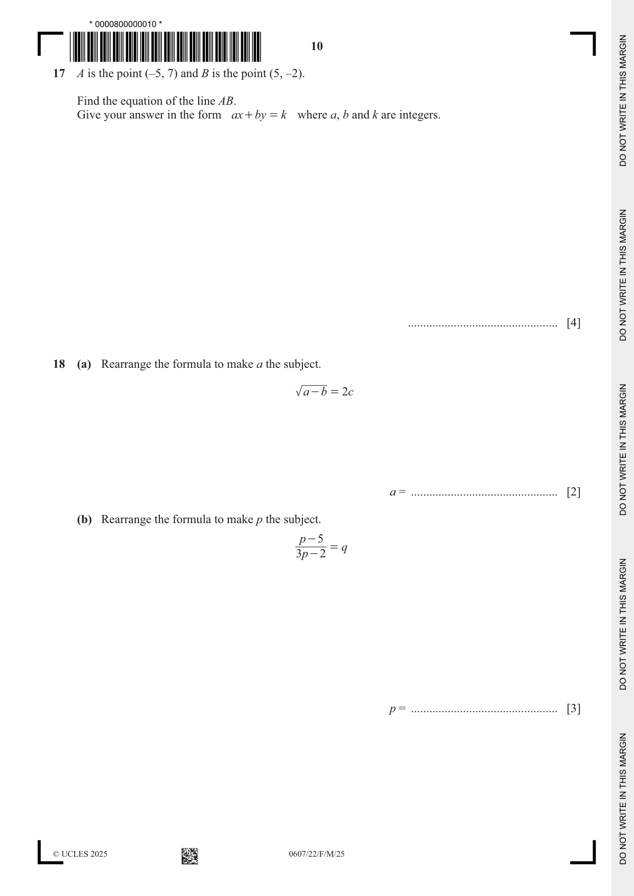 Cambridge IGCSE Mathematics - International 0607 2025 Feb/March Paper 2 · Variant 2 question paper, page 10 of 16