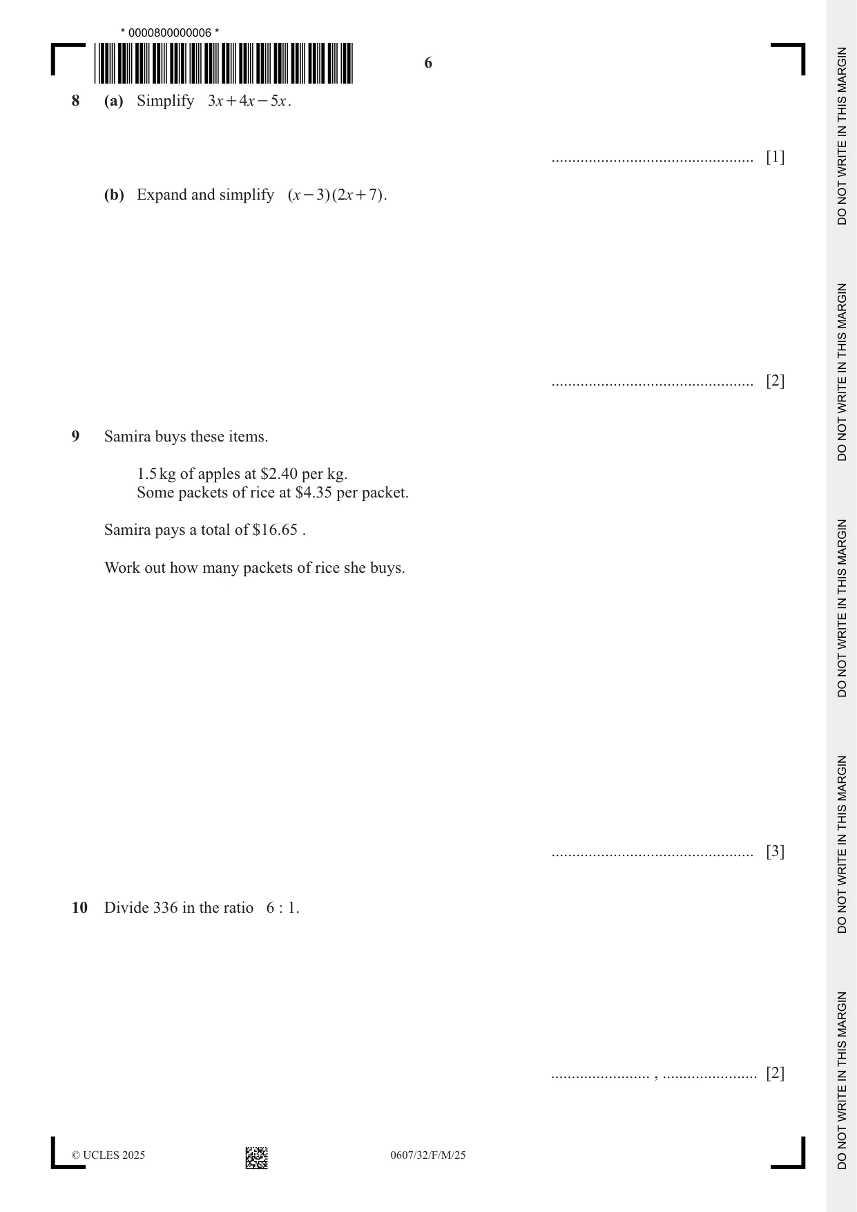 Cambridge IGCSE Mathematics - International 0607 2025 Feb/March Paper 3 · Variant 2 question paper, page 6 of 12