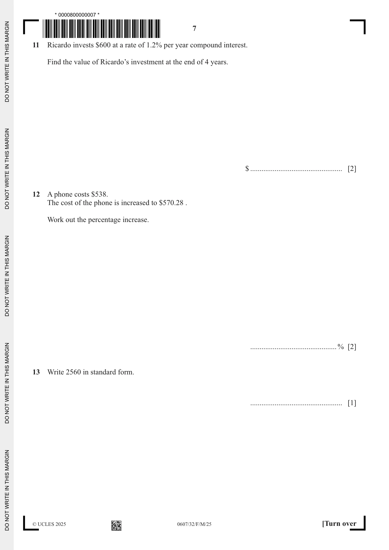 Cambridge IGCSE Mathematics - International 0607 2025 Feb/March Paper 3 · Variant 2 question paper, page 7 of 12