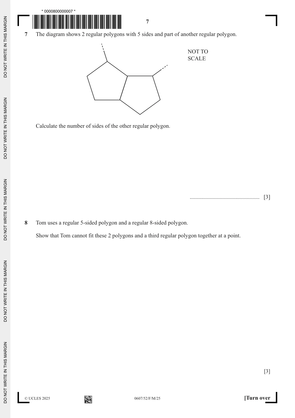 Cambridge IGCSE Mathematics - International 0607 2025 Feb/March Paper 5 · Variant 2 question paper, page 7 of 12