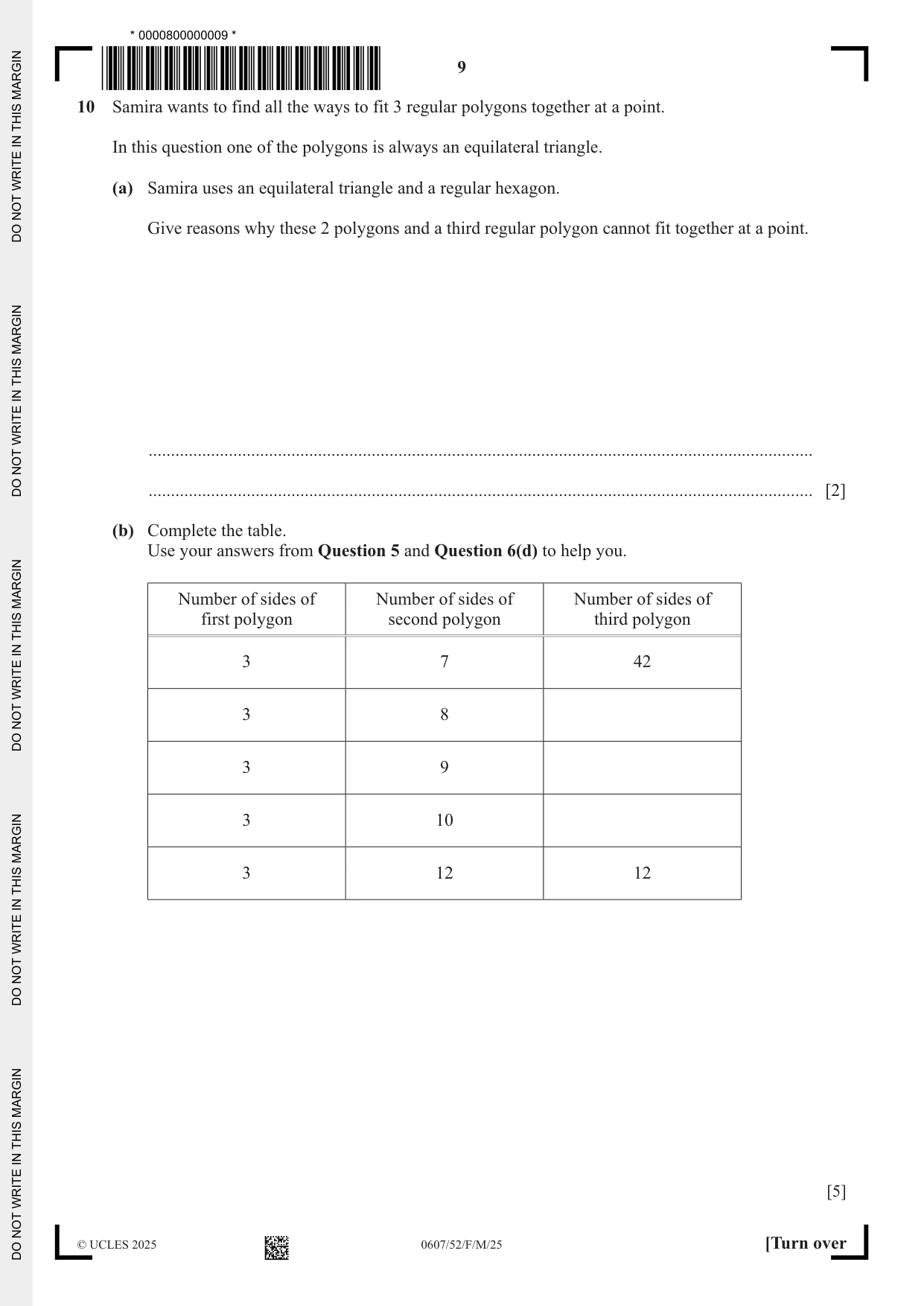 Cambridge IGCSE Mathematics - International 0607 2025 Feb/March Paper 5 · Variant 2 question paper, page 9 of 12